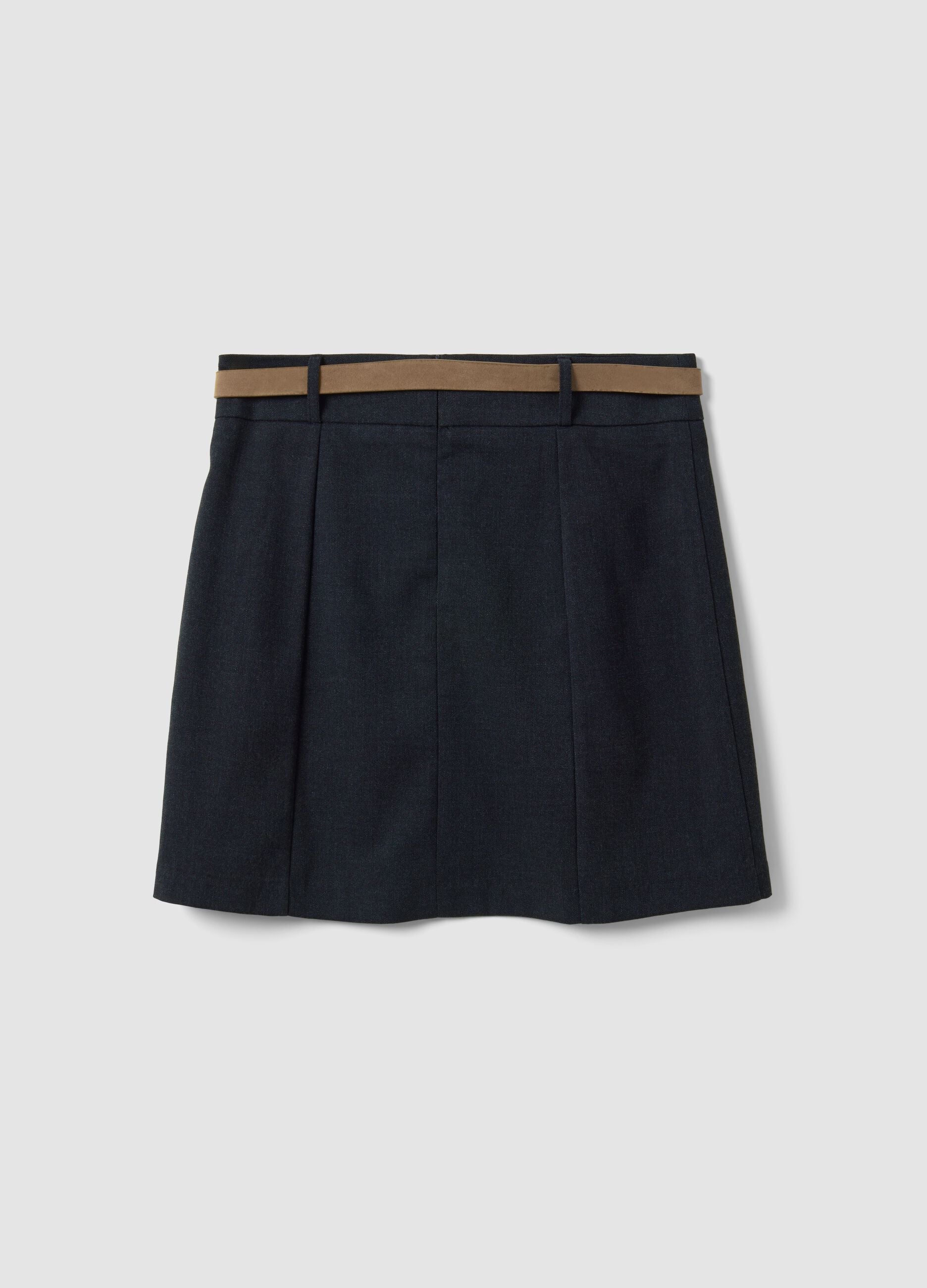 Grey stretch viscose mini skirt with belt