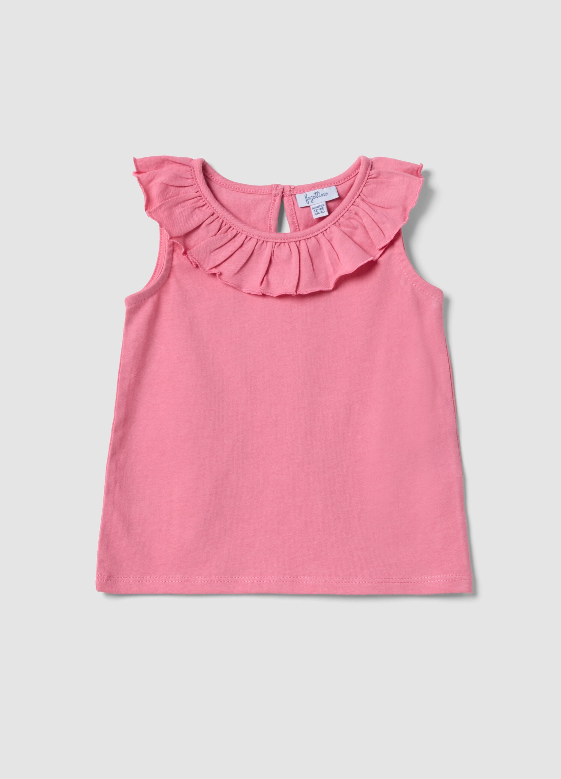 Pink organic cotton vest top with ruffle