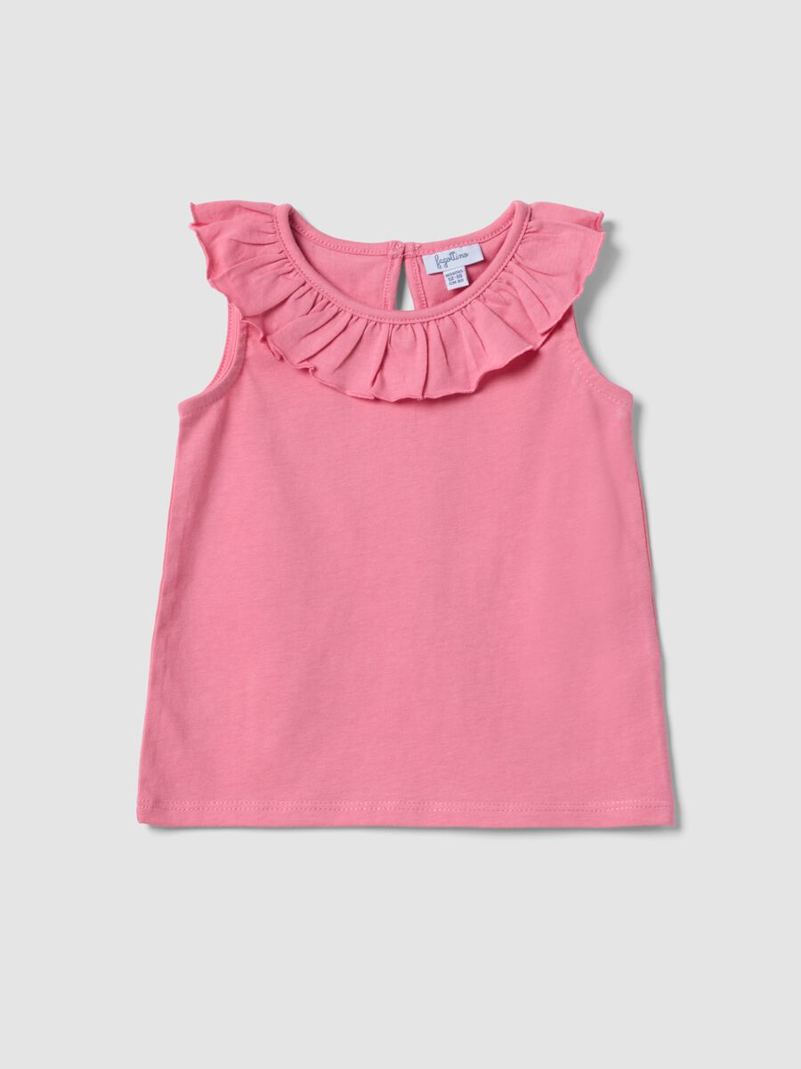 Canotta rosa in puro cotone con volant regular fit_0