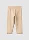Beige stretch organic cotton leggings with bows for baby girl_0