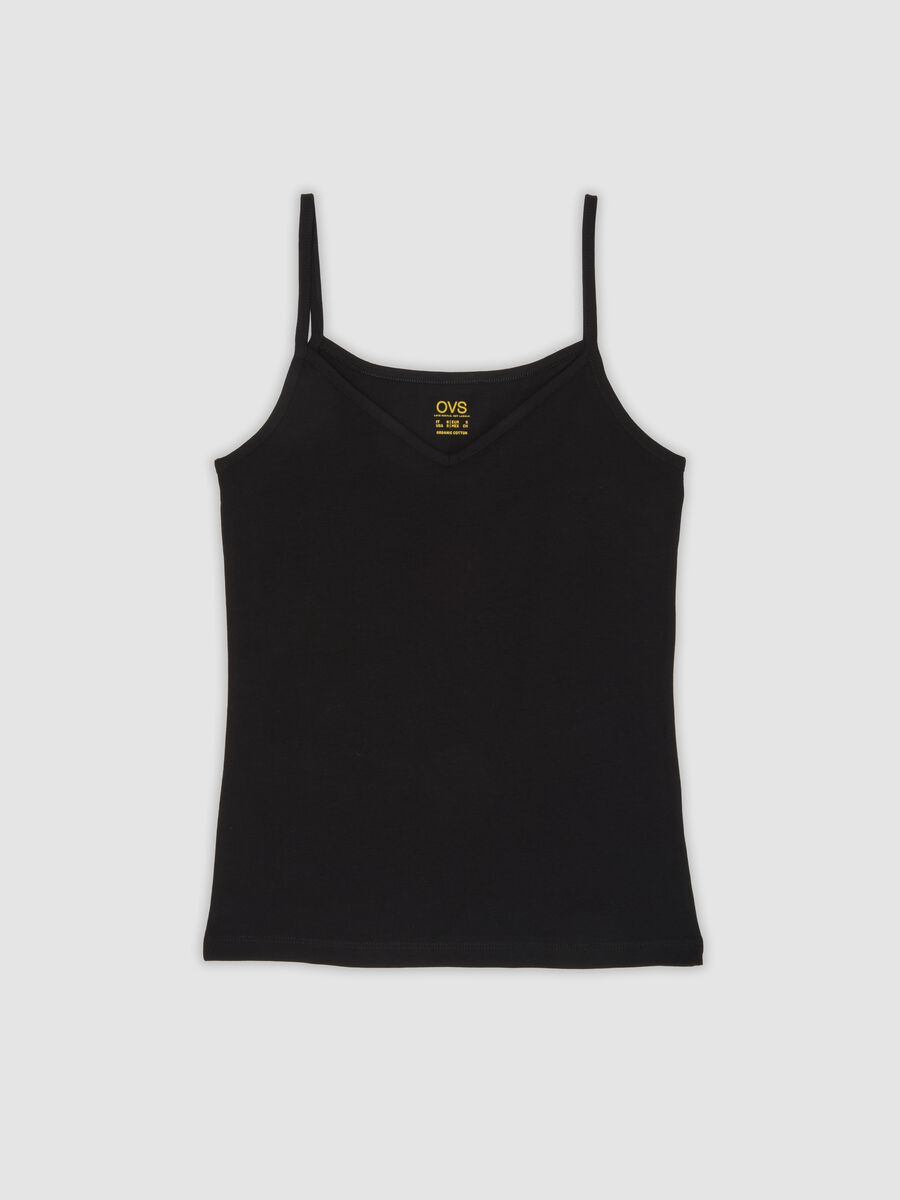 Black stretch cotton vest top, regular fit_0