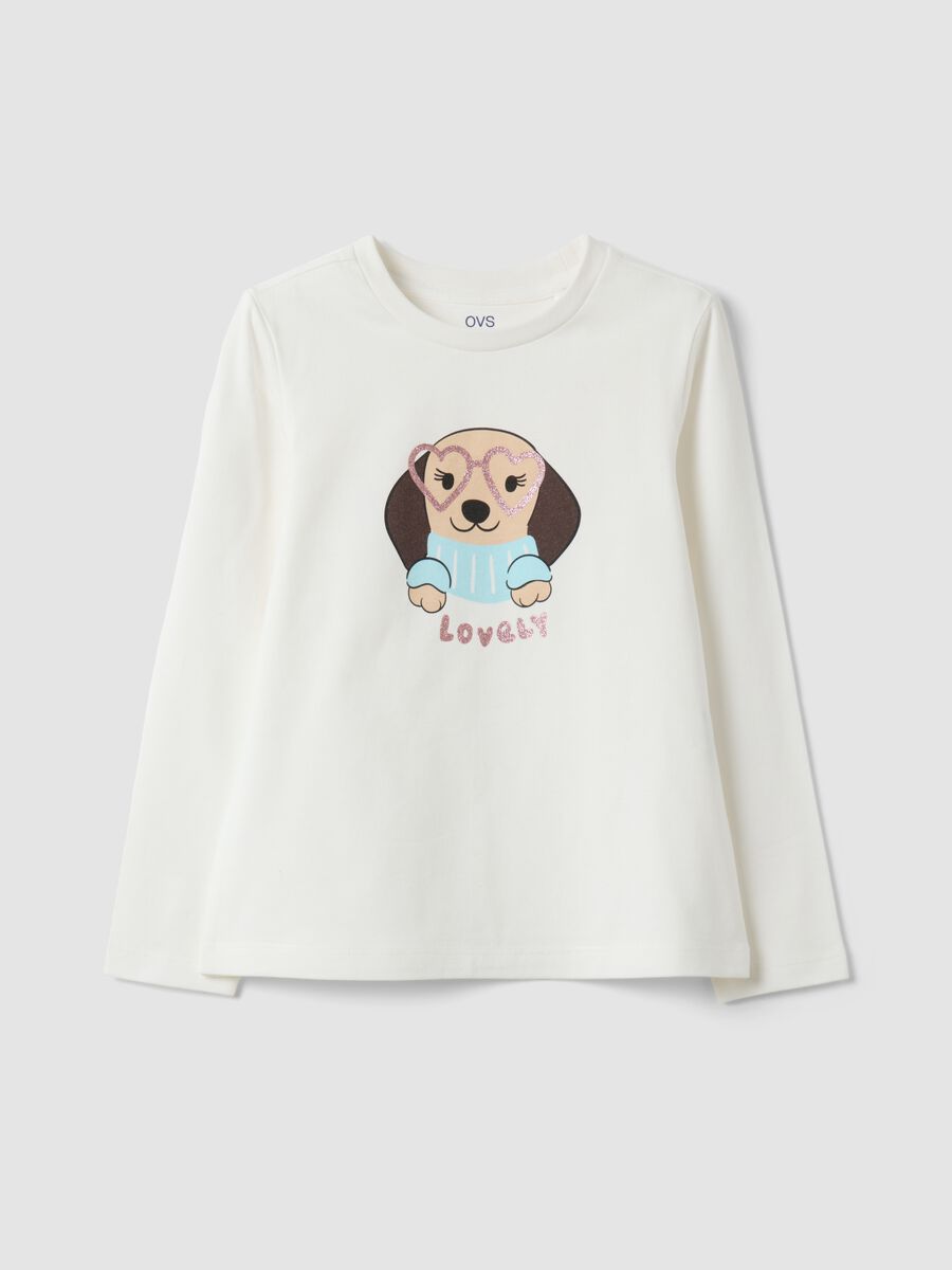 White long-sleeve crew-neck T-shirt in stretchy organic cotton_0