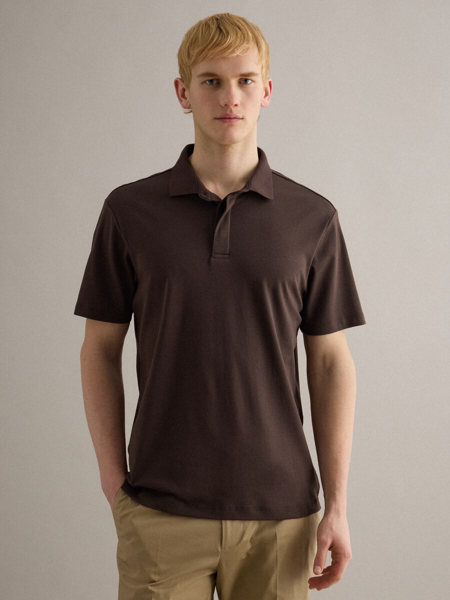 Brown mercerised pure cotton polo shirt, regular fit_0