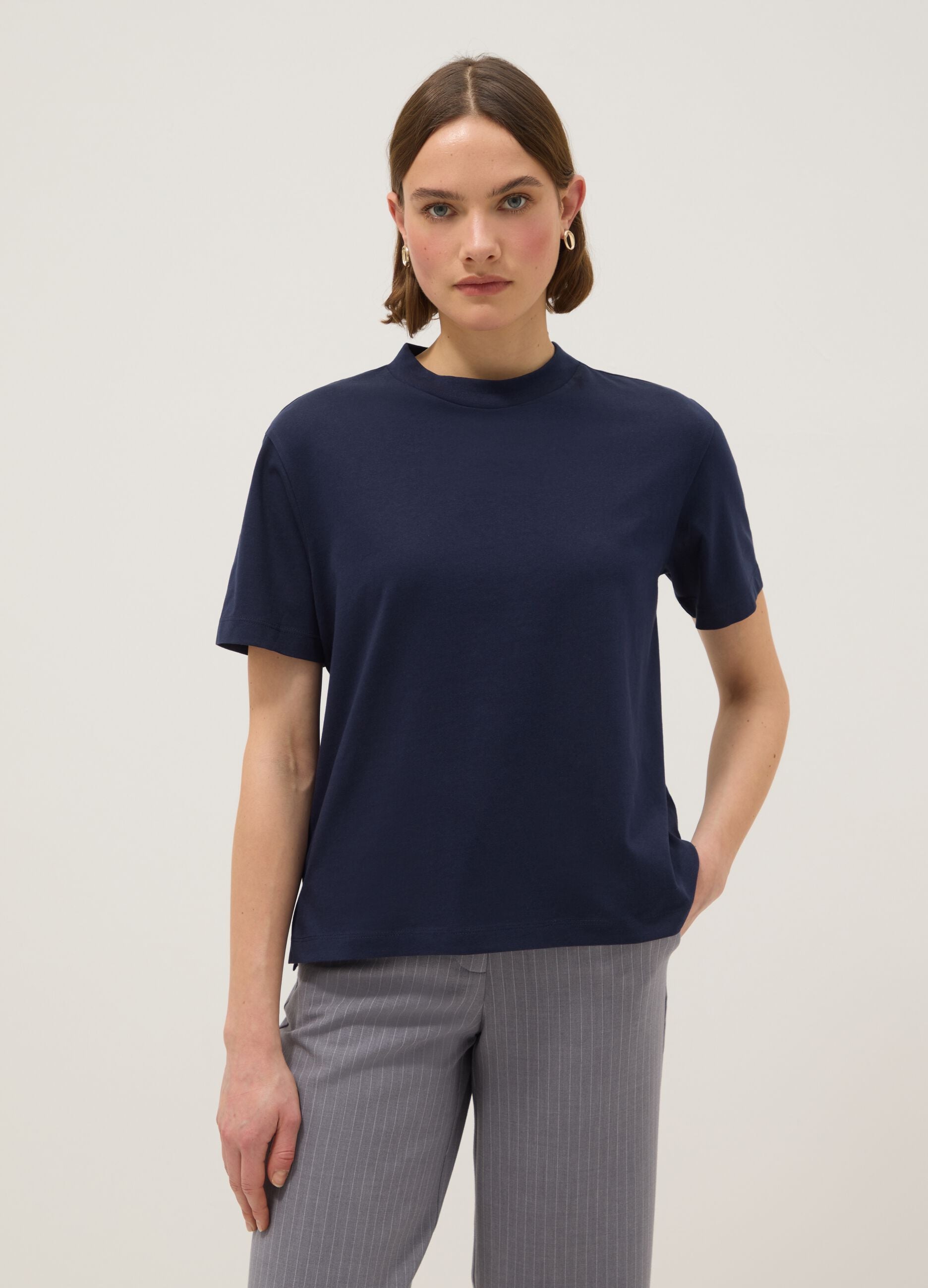 Regular fit blue pure cotton T-shirt