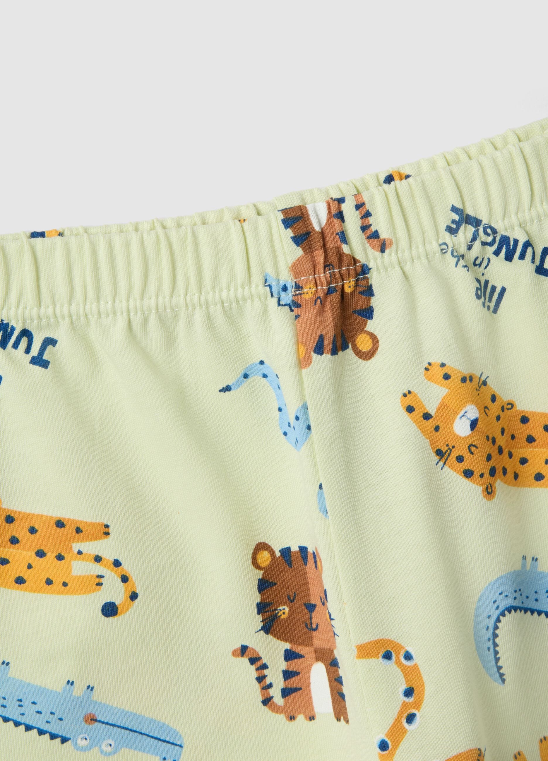 Regular fit green newborn pyjamas in pure cotton with animals