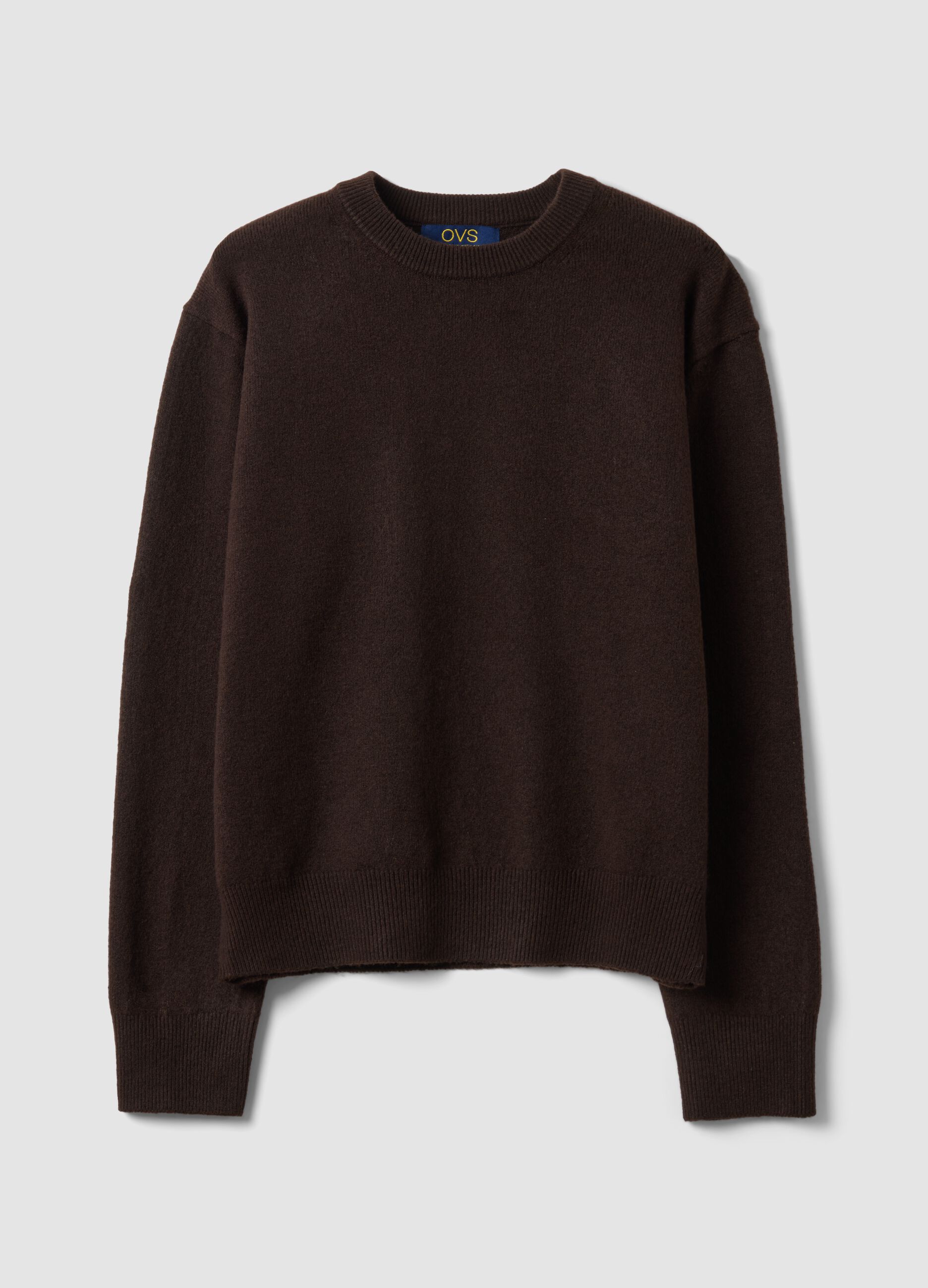 Brown stretch wool crew-neck jumper
