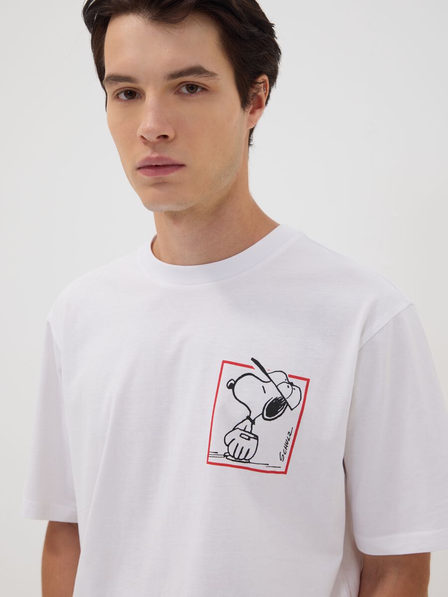 White pure cotton Peanuts print T-shirt, relaxed fit_1