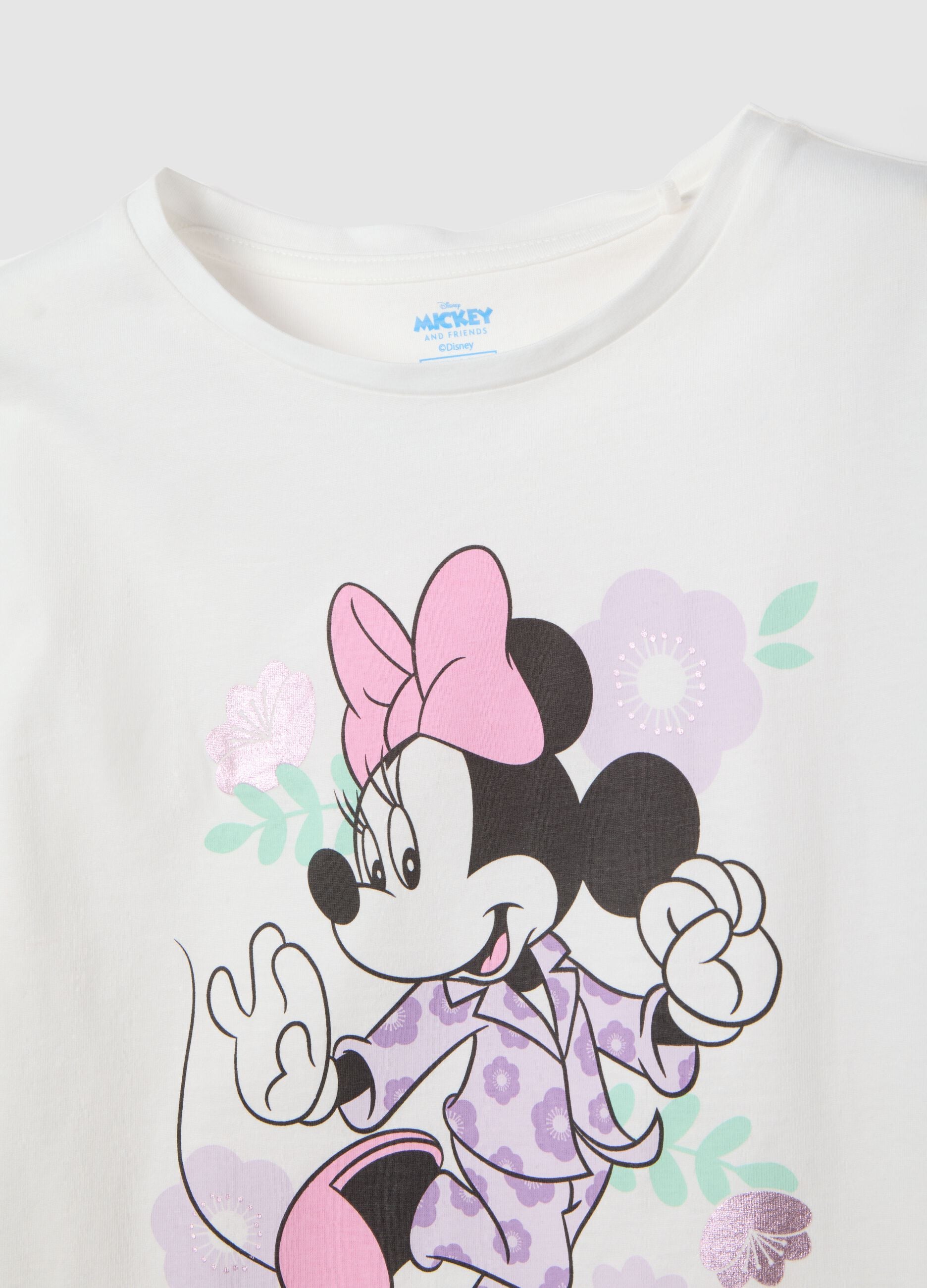 Girls' white pure cotton regular fit pyjamas featuring Minnie