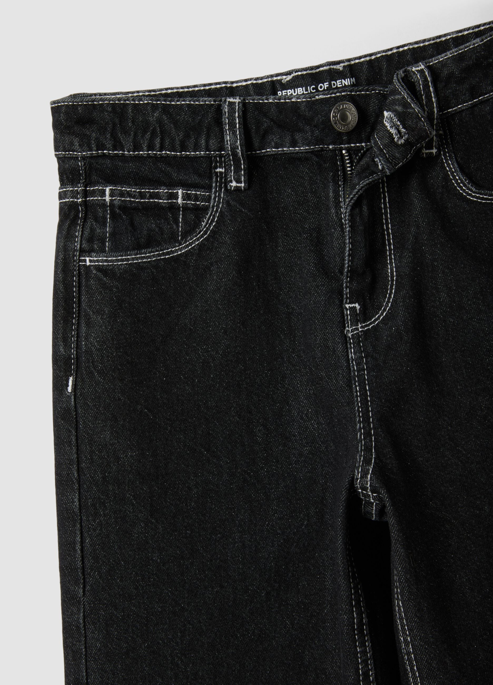 Black straight-leg pure cotton jeans with star detail for girls