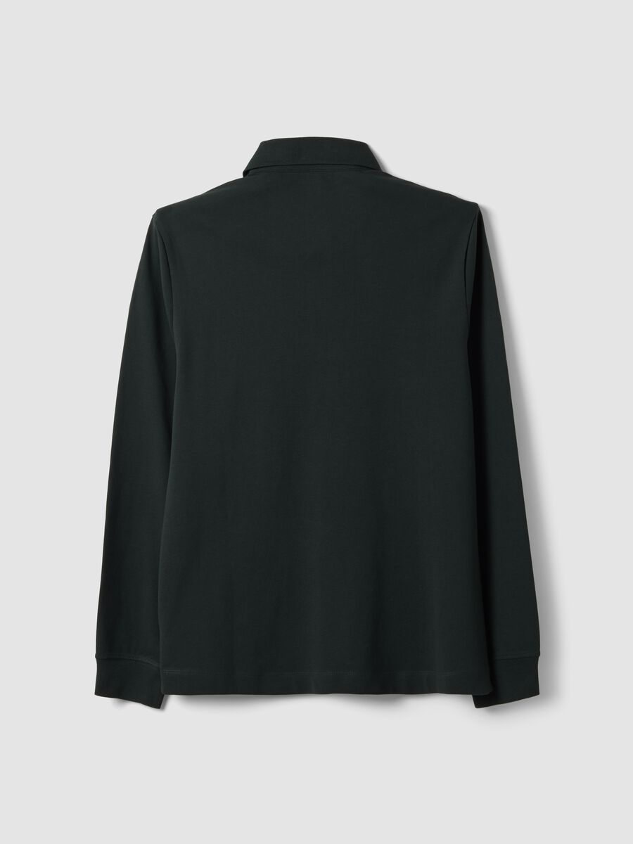 Grey long-sleeve stretch cotton polo shirt, regular fit_2