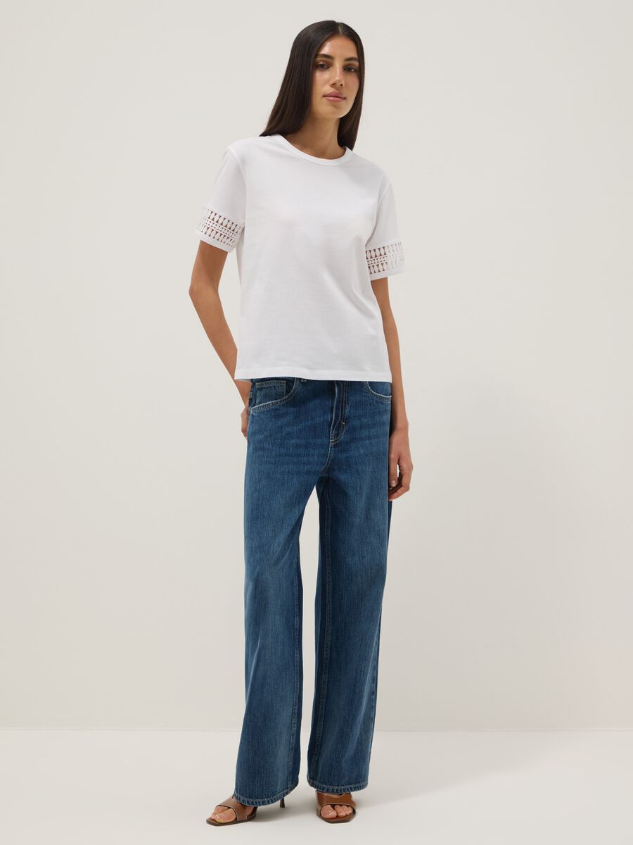 White pure cotton T-shirt with lace sleeves_1