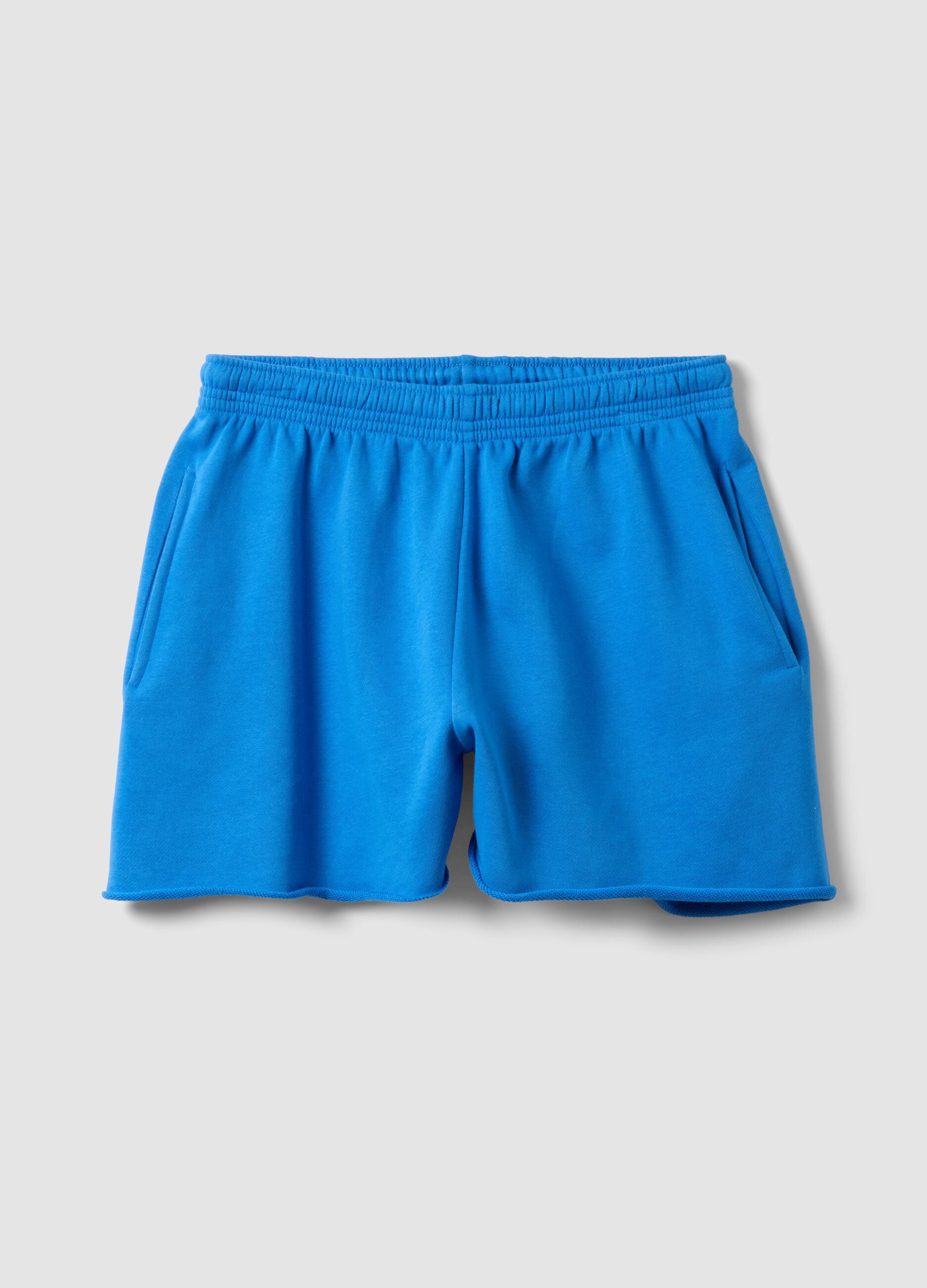 Light blue cotton-blend shorts with elasticated waist, regular fit