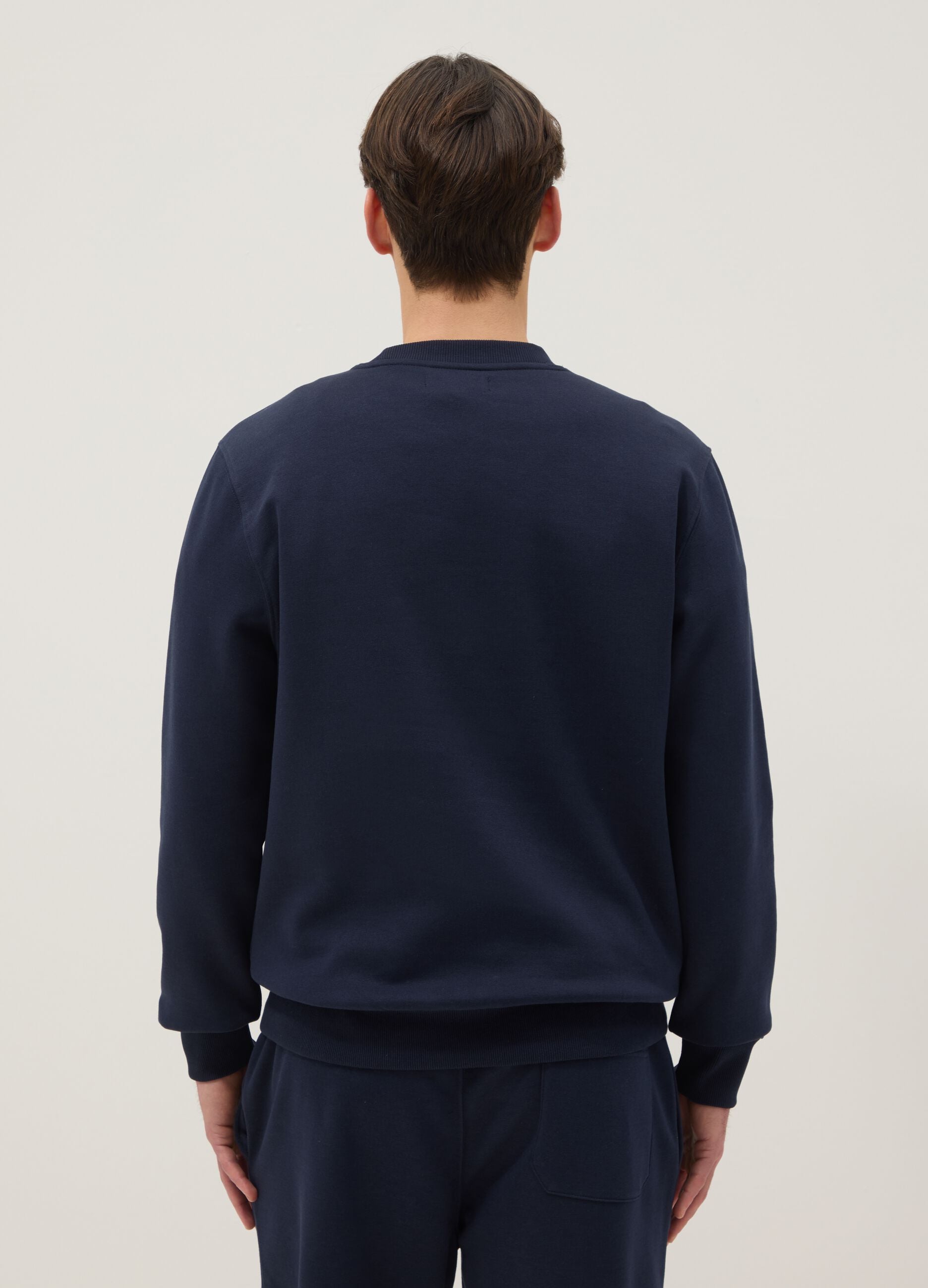 Regular fit blue cotton blend crew neck sweatshirt