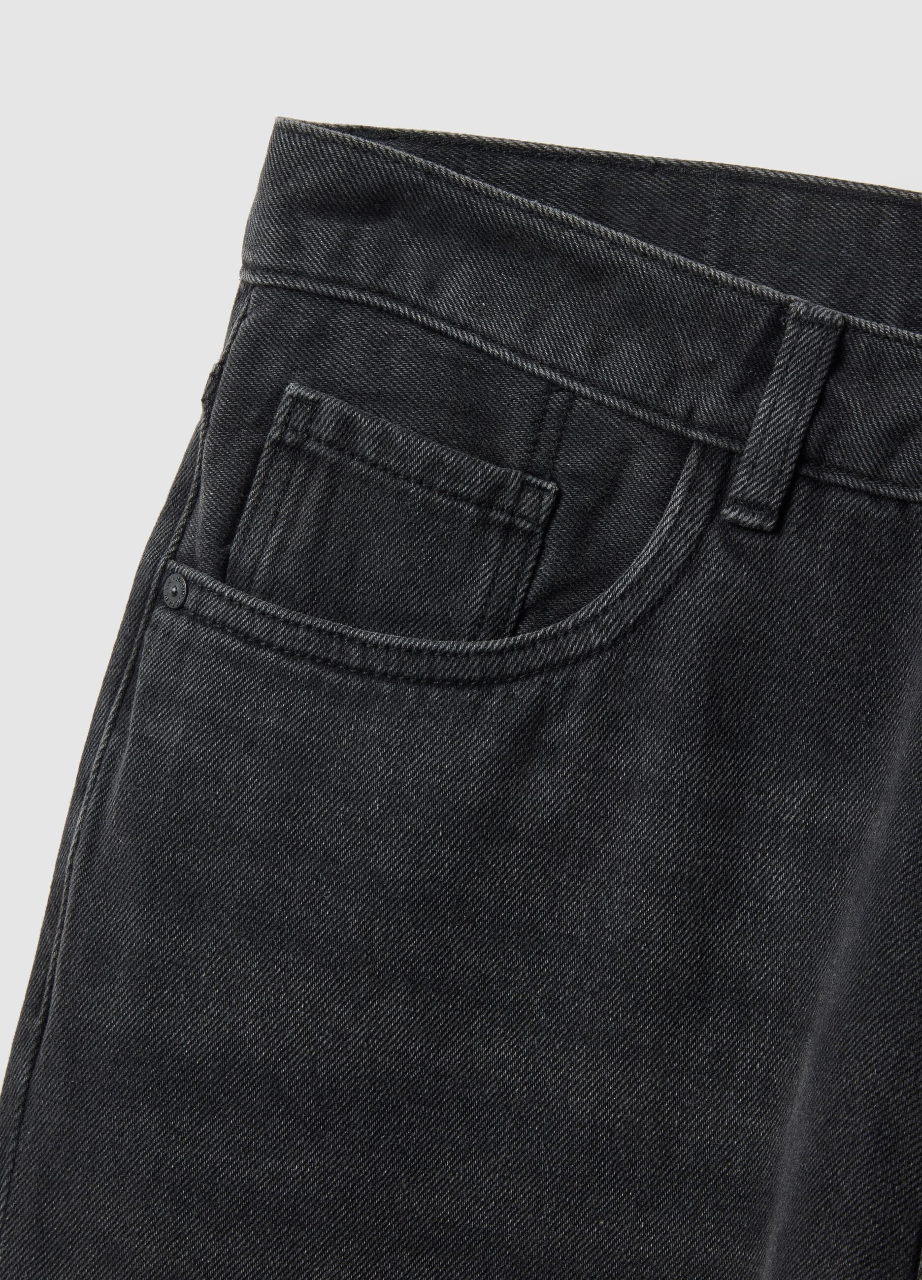 Black cotton blend regular fit jeans