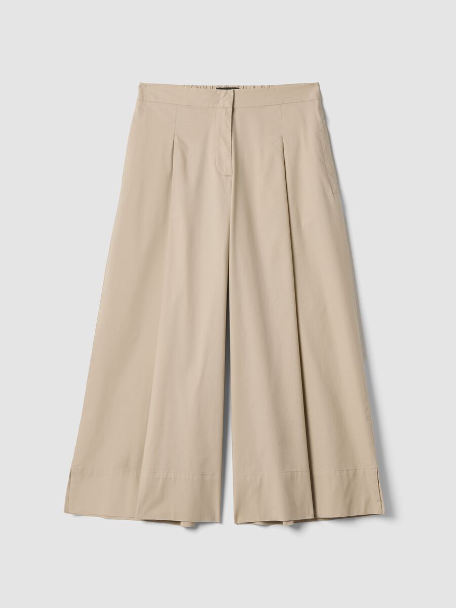 Beige stretch cotton palazzo trousers_4
