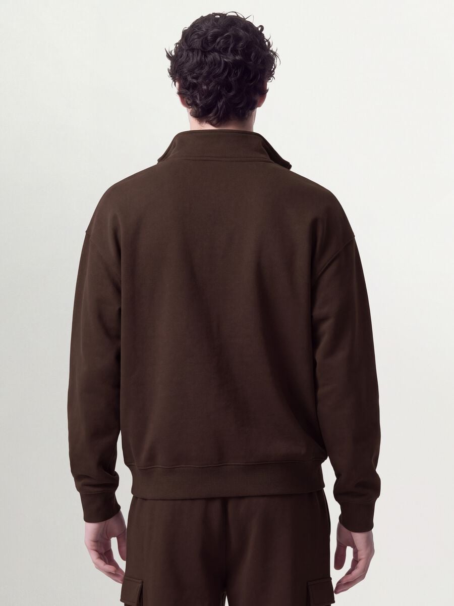 Brown cotton-blend half-zip crew-neck_3