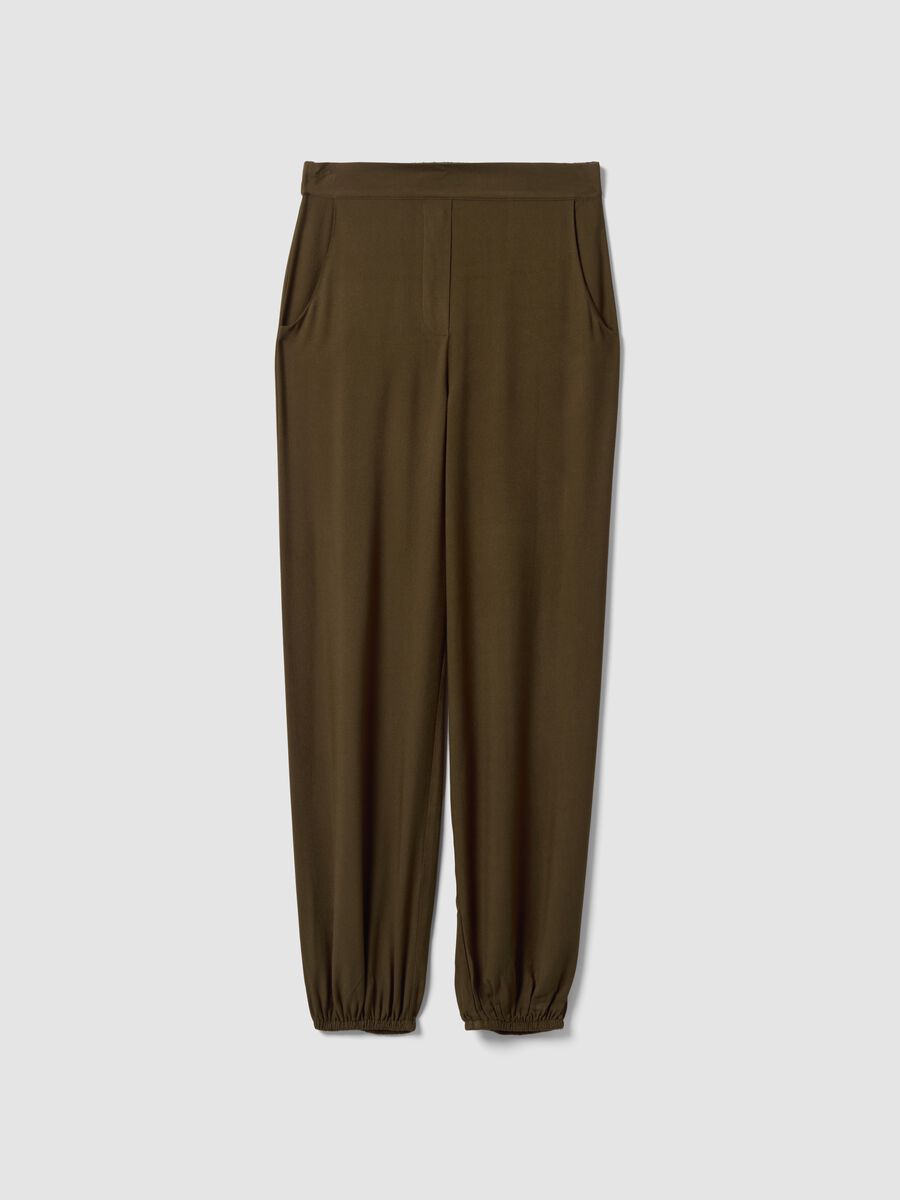 Green pure viscose trousers with elasticated cuffs, regular fit_4