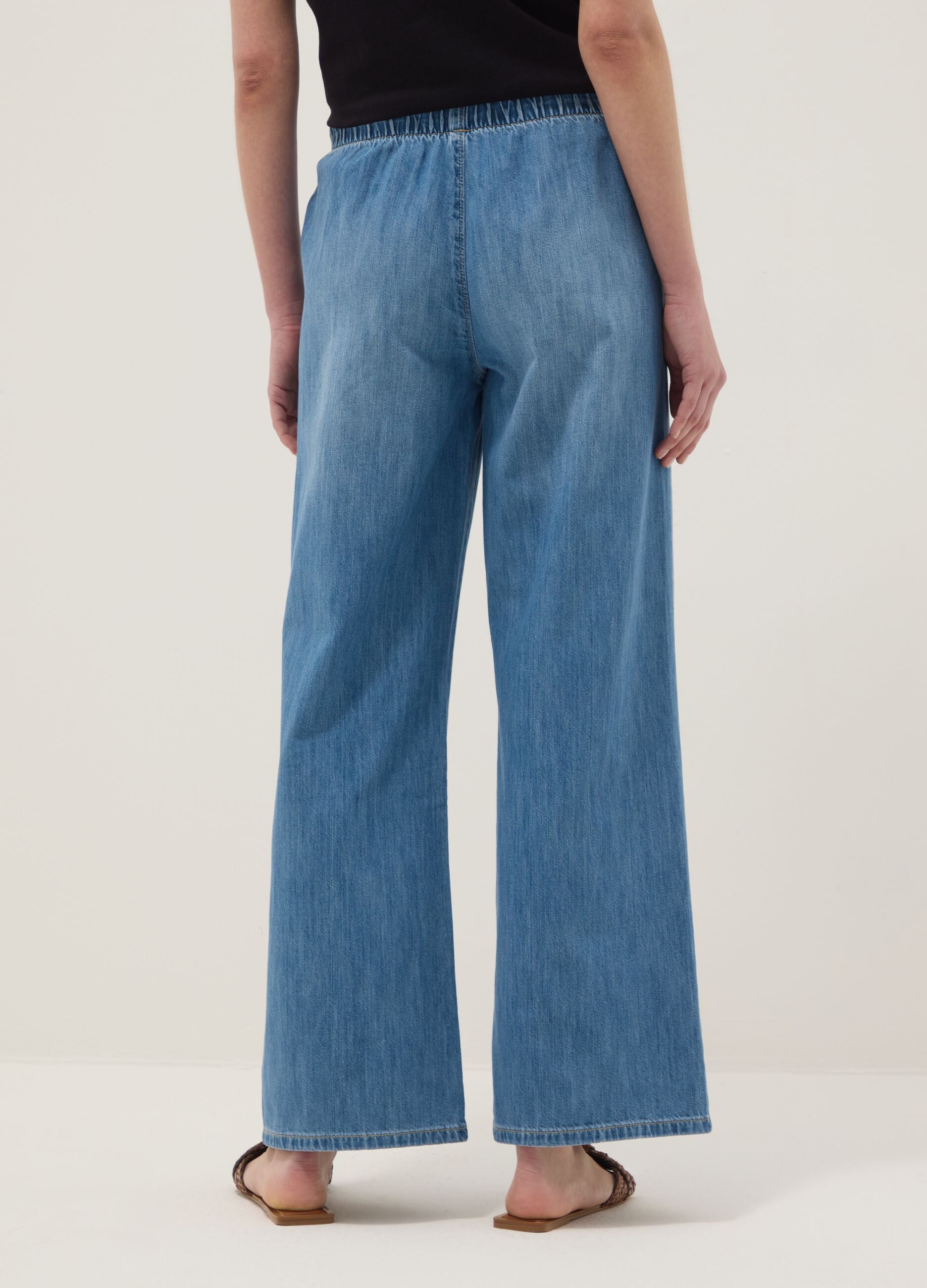 Blue pure cotton wide-leg denim jeans