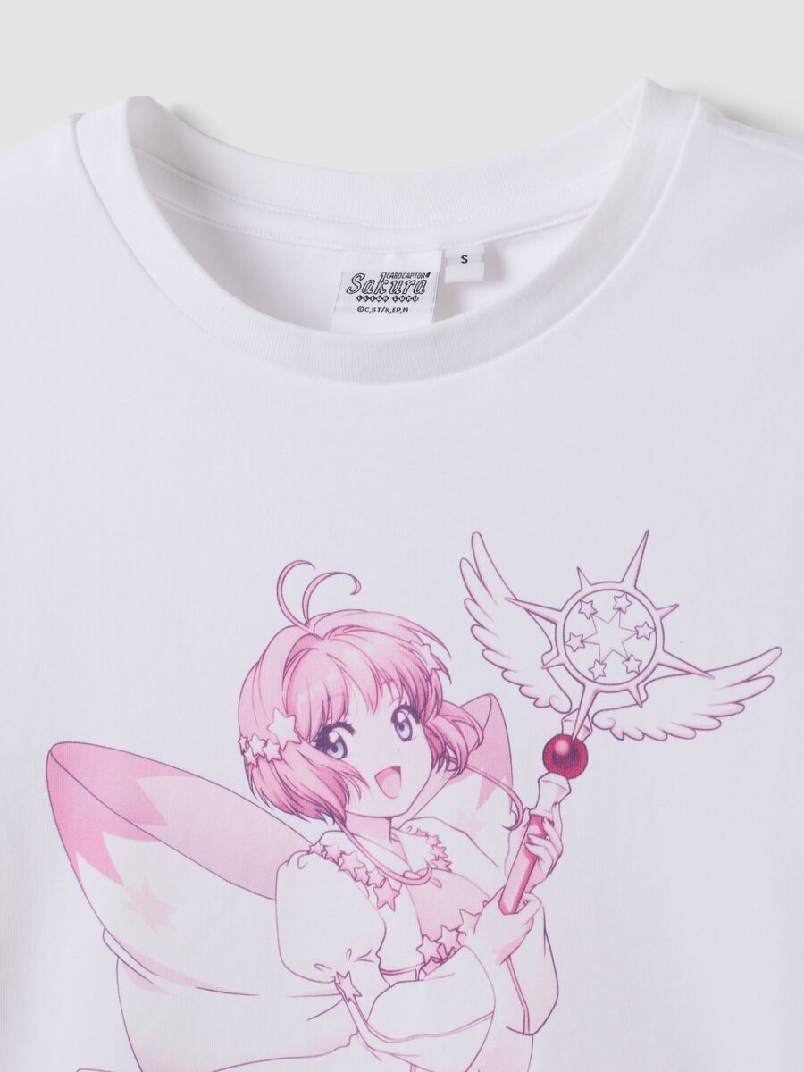 White stretch cotton T-shirt with Sakura print, regular fit_6