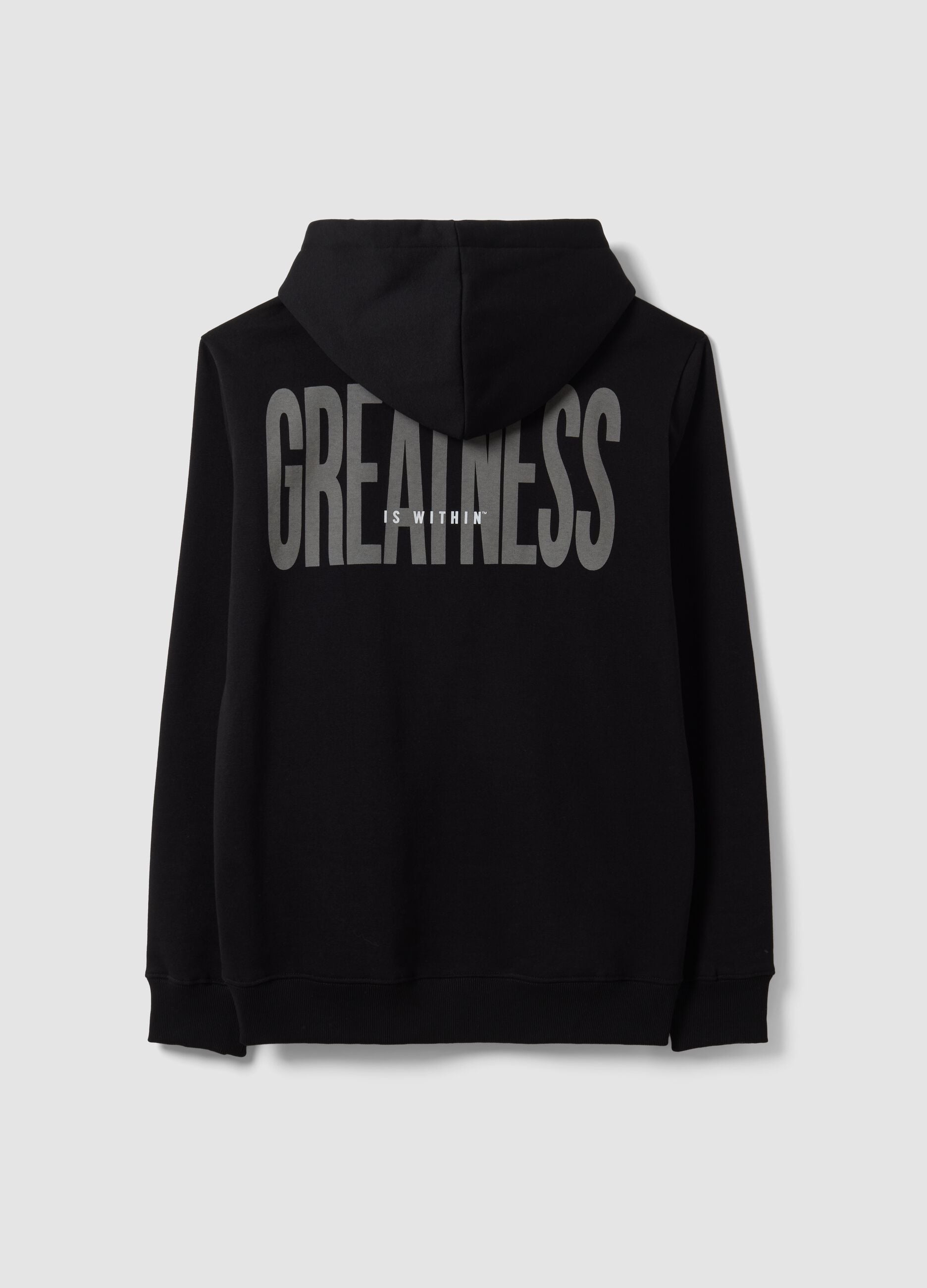 Black zip-up hooded sweatshirt in cotton blend