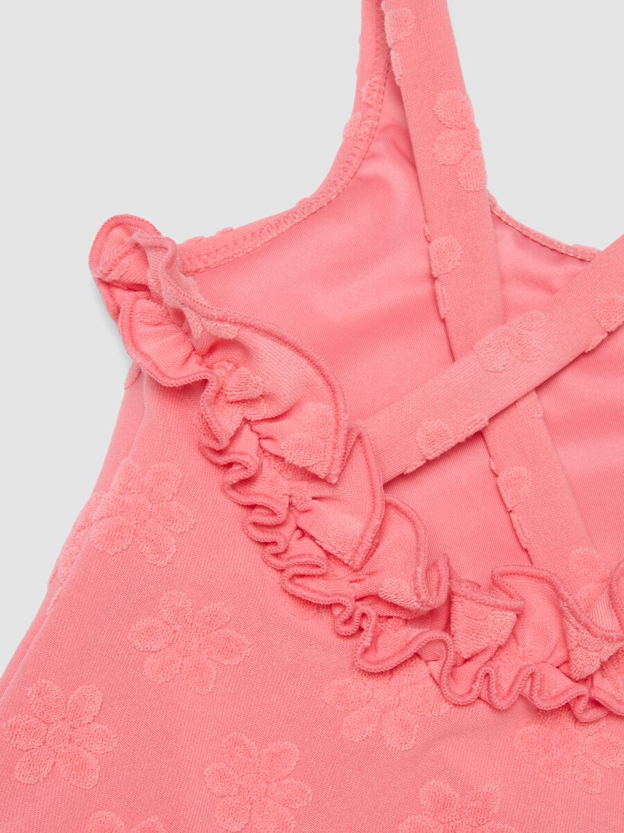 Costume intero rosa in tessuto elasticizzato da neonata con fiori_2