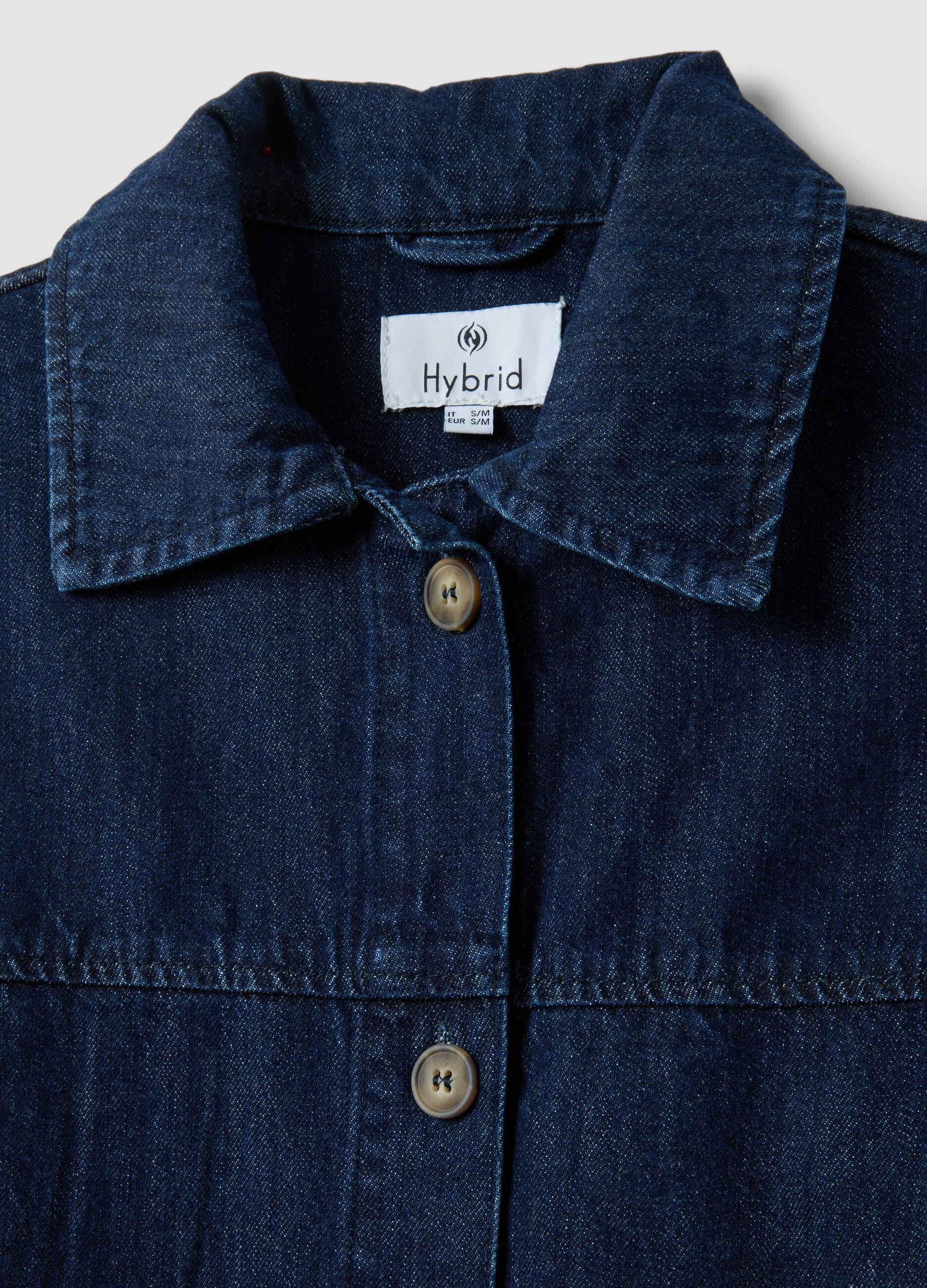 Blue regular fit pure cotton denim jacket with pockets