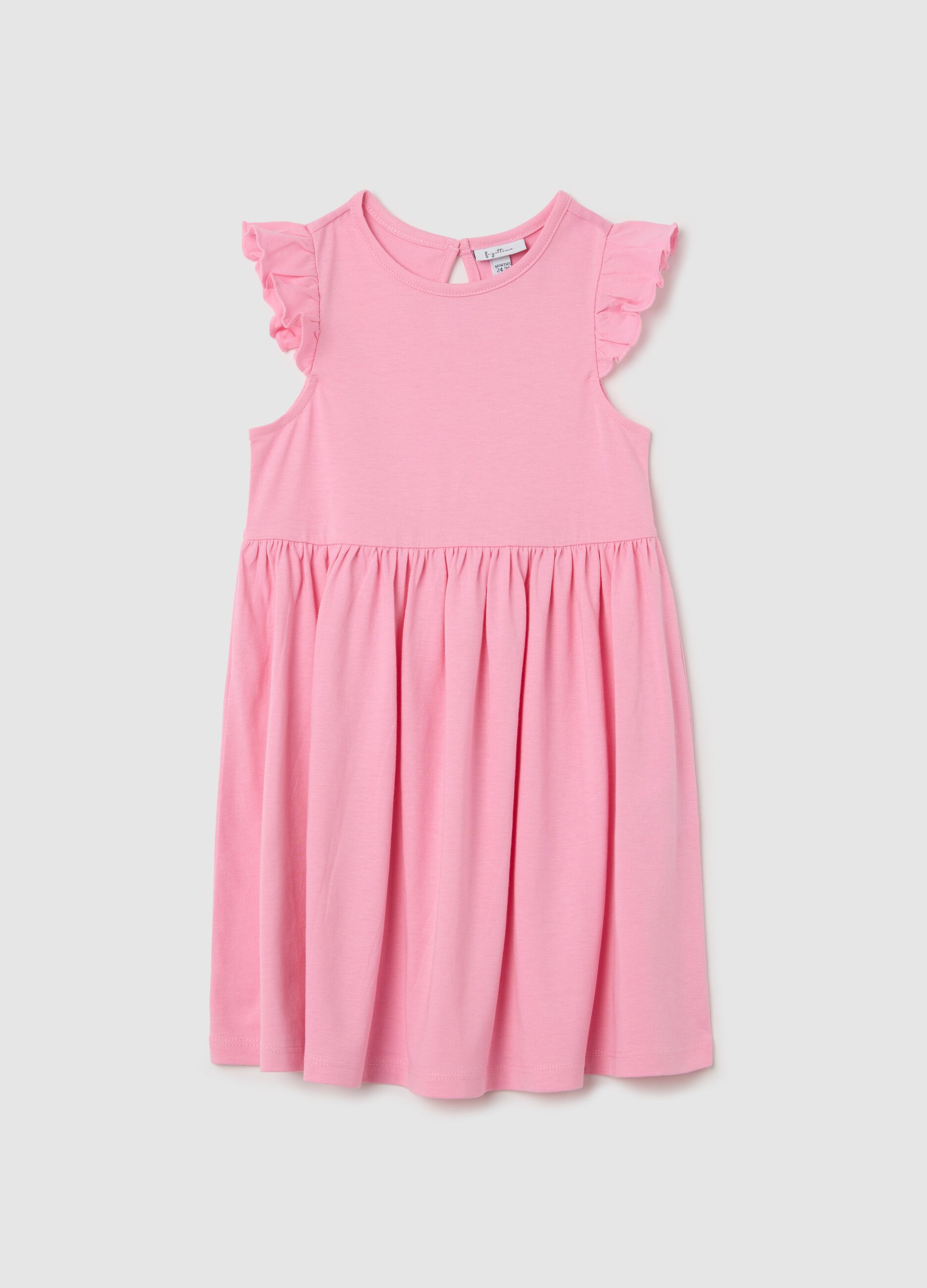 Girls&rsquo; pink dress in 100% cotton with puff sleeves