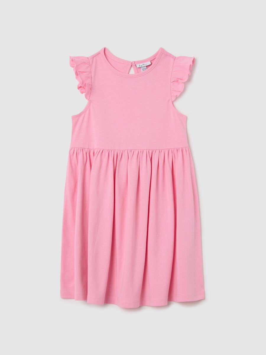 Girls&rsquo; pink dress in 100% cotton with puff sleeves_0