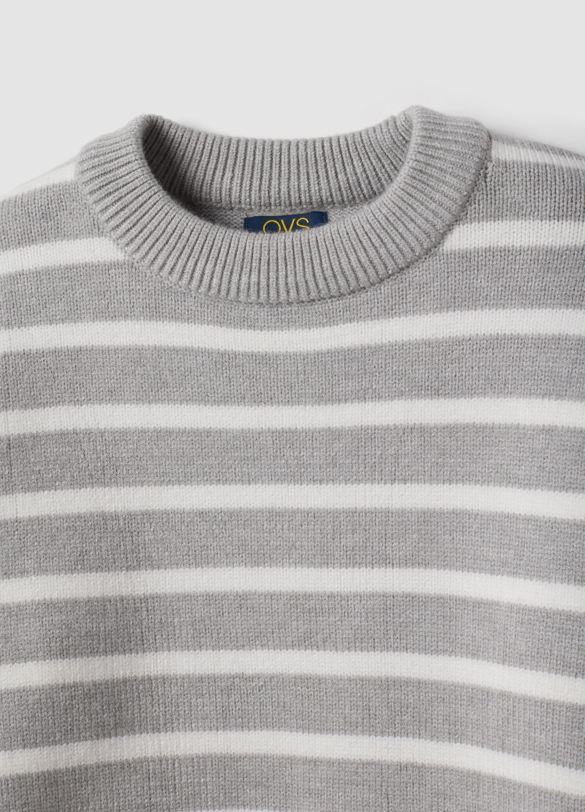 Grey striped viscose-blend crew-neck jumper