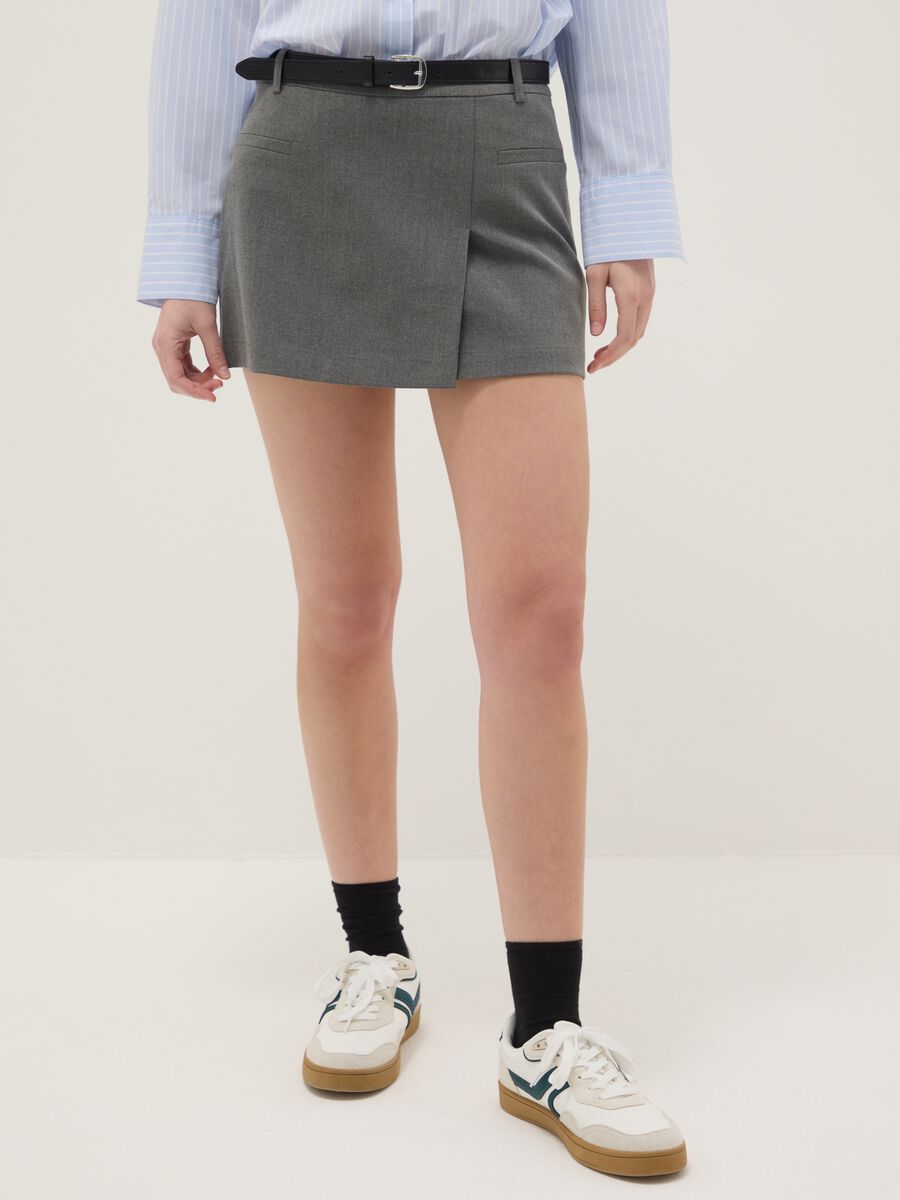 Grey Regular Fit Mini Skirt with Belt_2