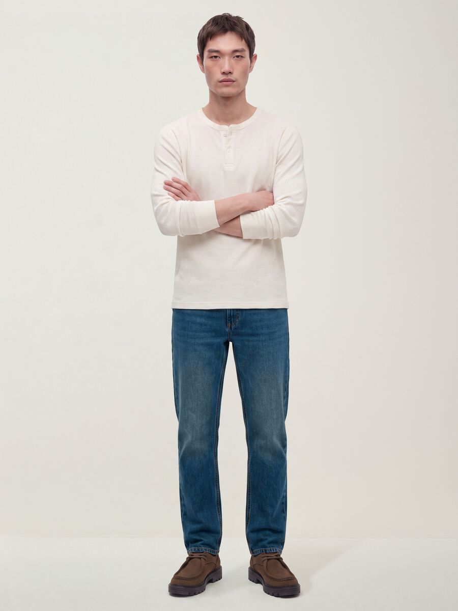 Blue denim jeans in pure cotton, regular fit_0