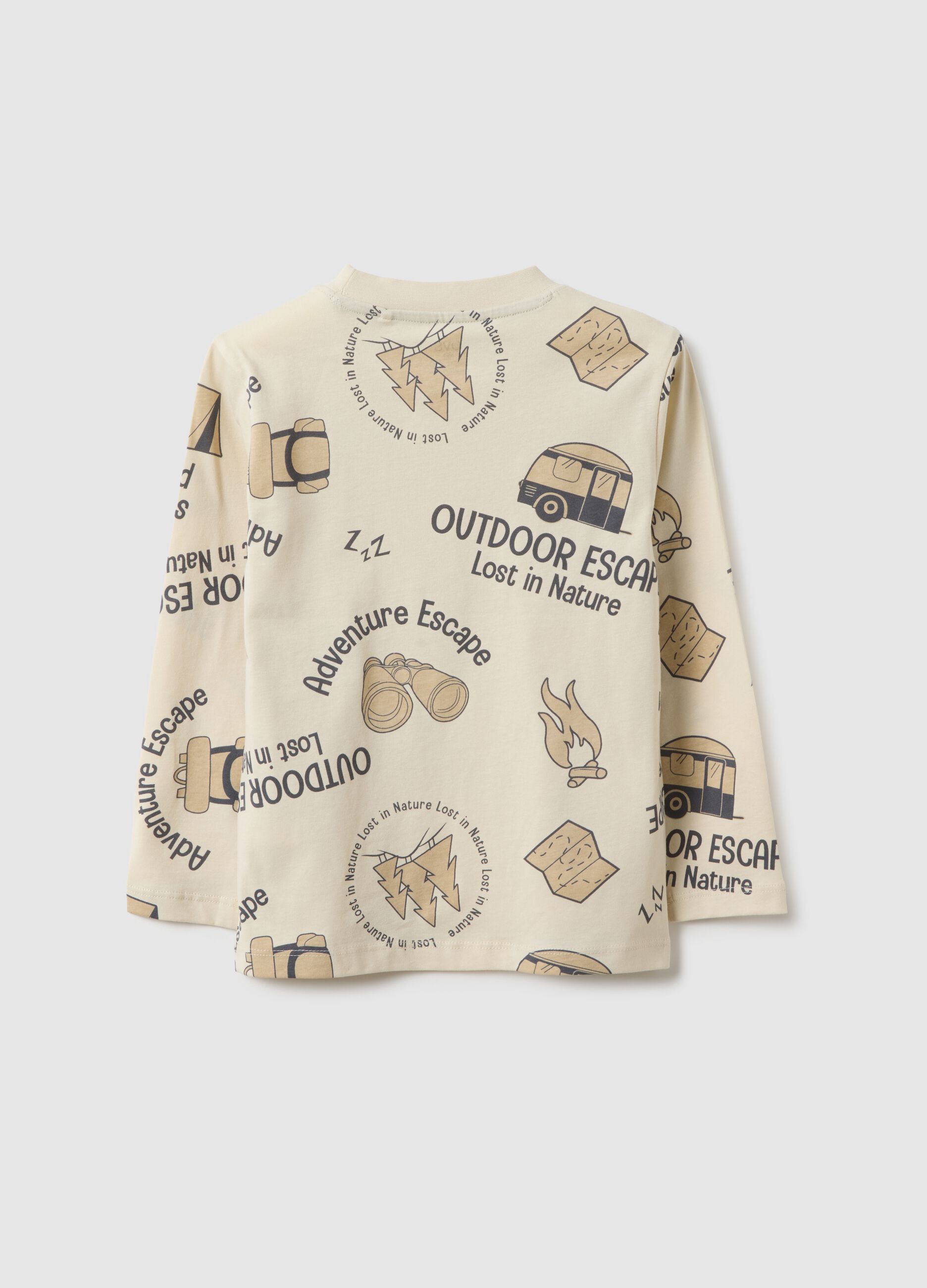 Beige pure cotton kids' regular fit t-shirt with print