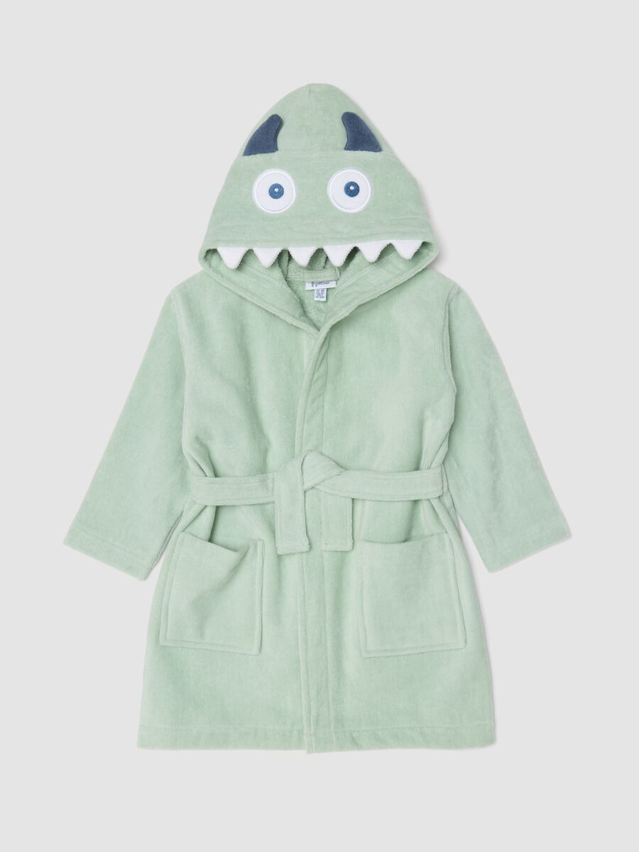 Green organic cotton dinosaur hooded bathrobe for babies and toddlers_0