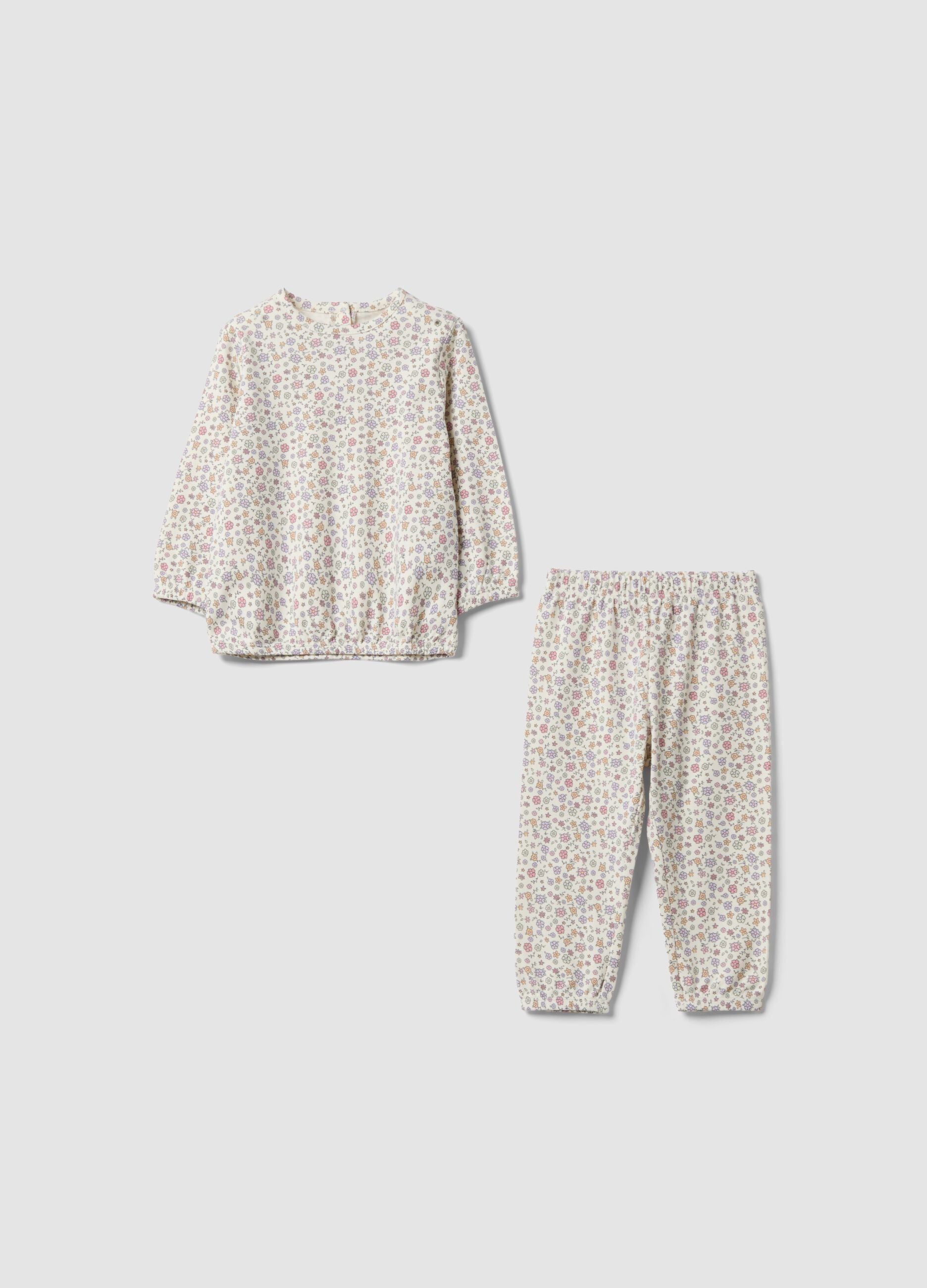White floral pure organic cotton pyjamas for baby girl