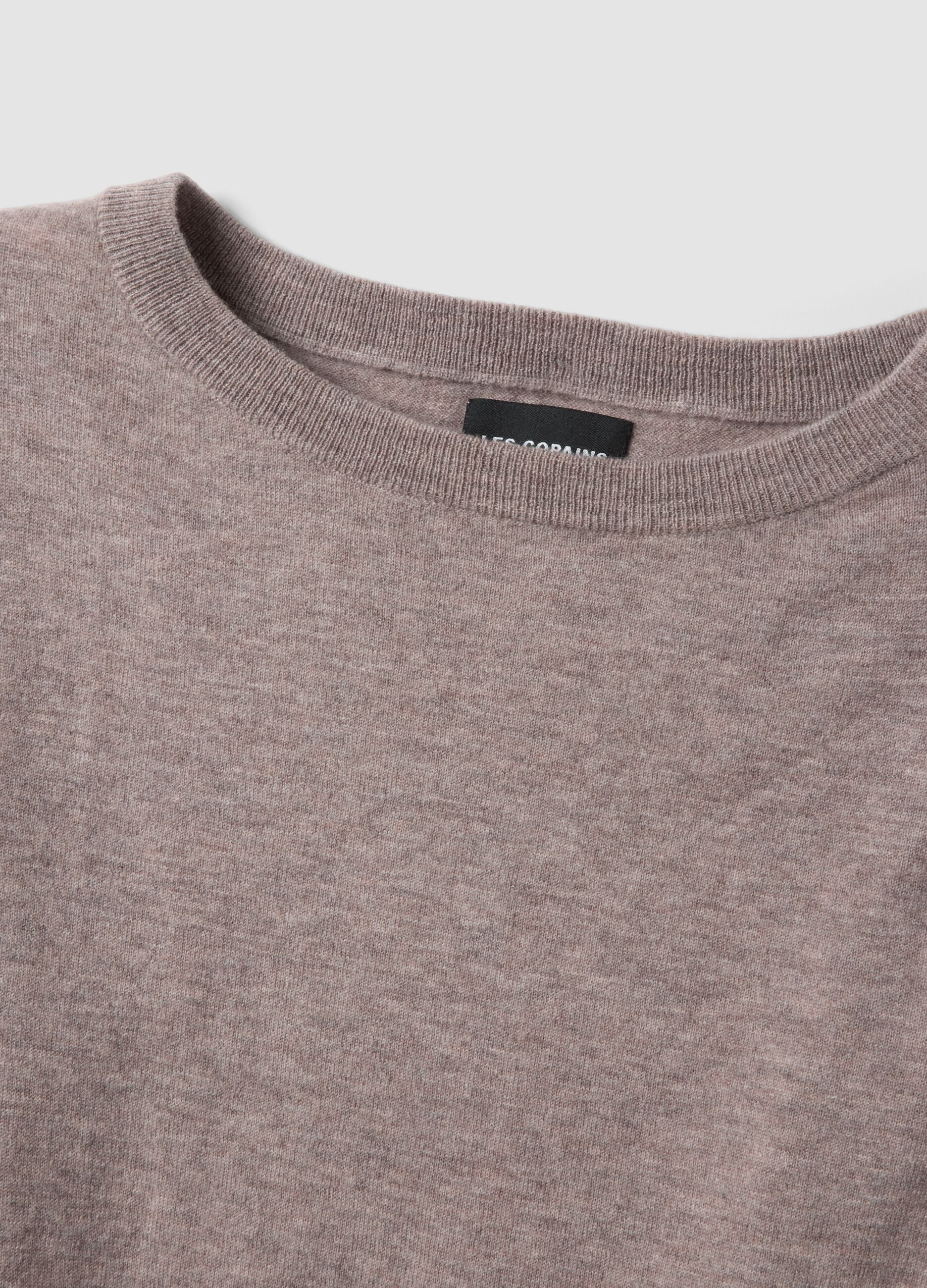 Grey pure wool boat-neck jumper