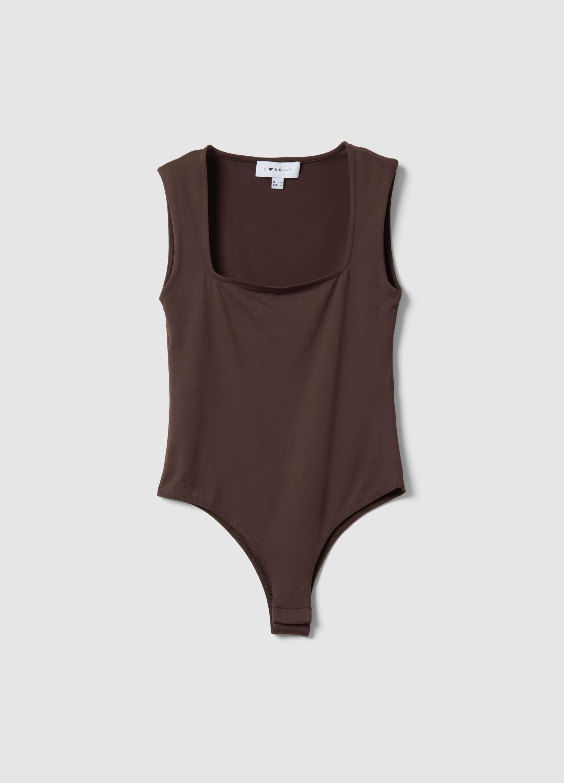 Brown fitted bodysuit with square neckline