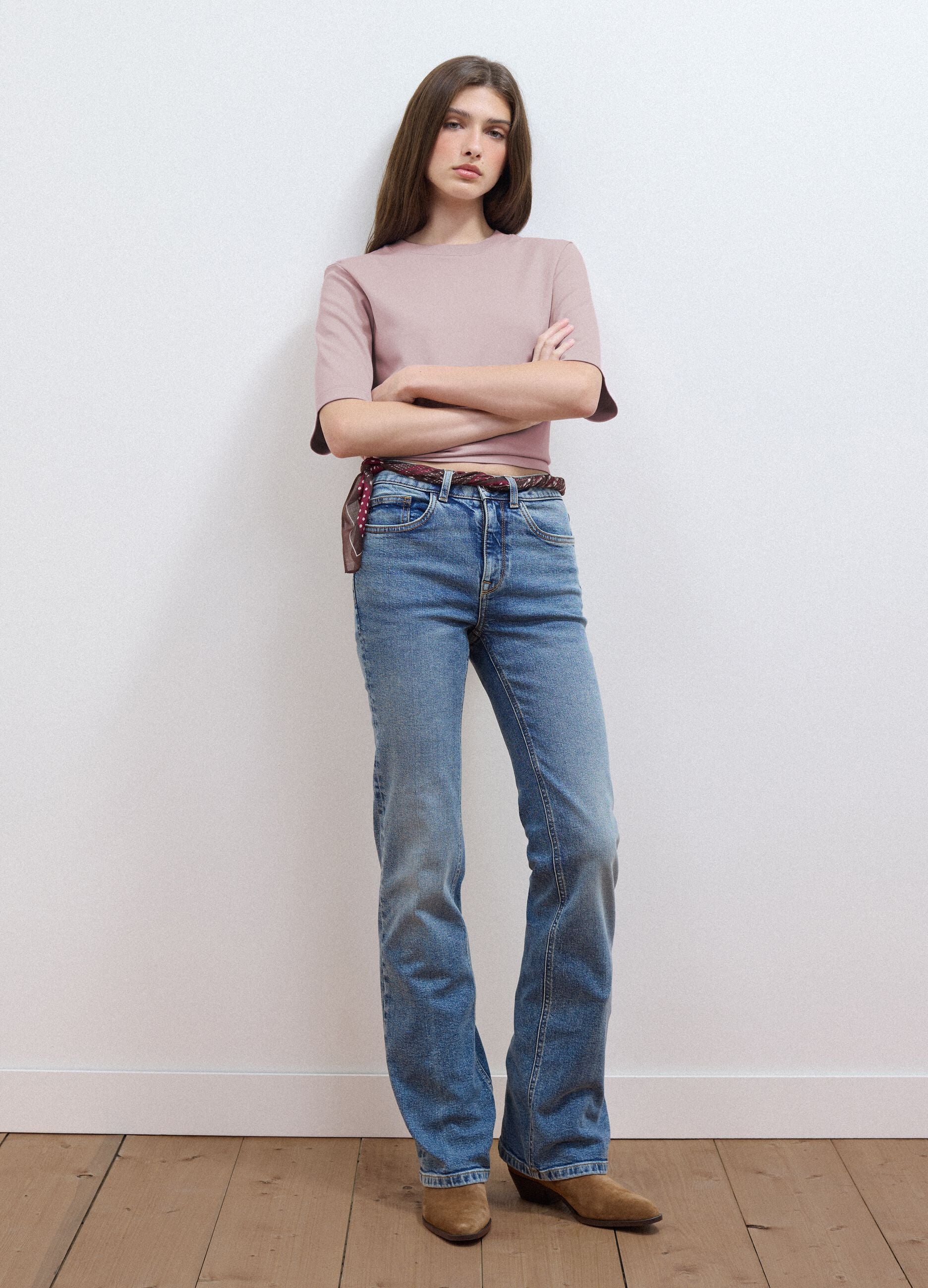Pink boxy-fit T-shirt in cotton and viscose blend