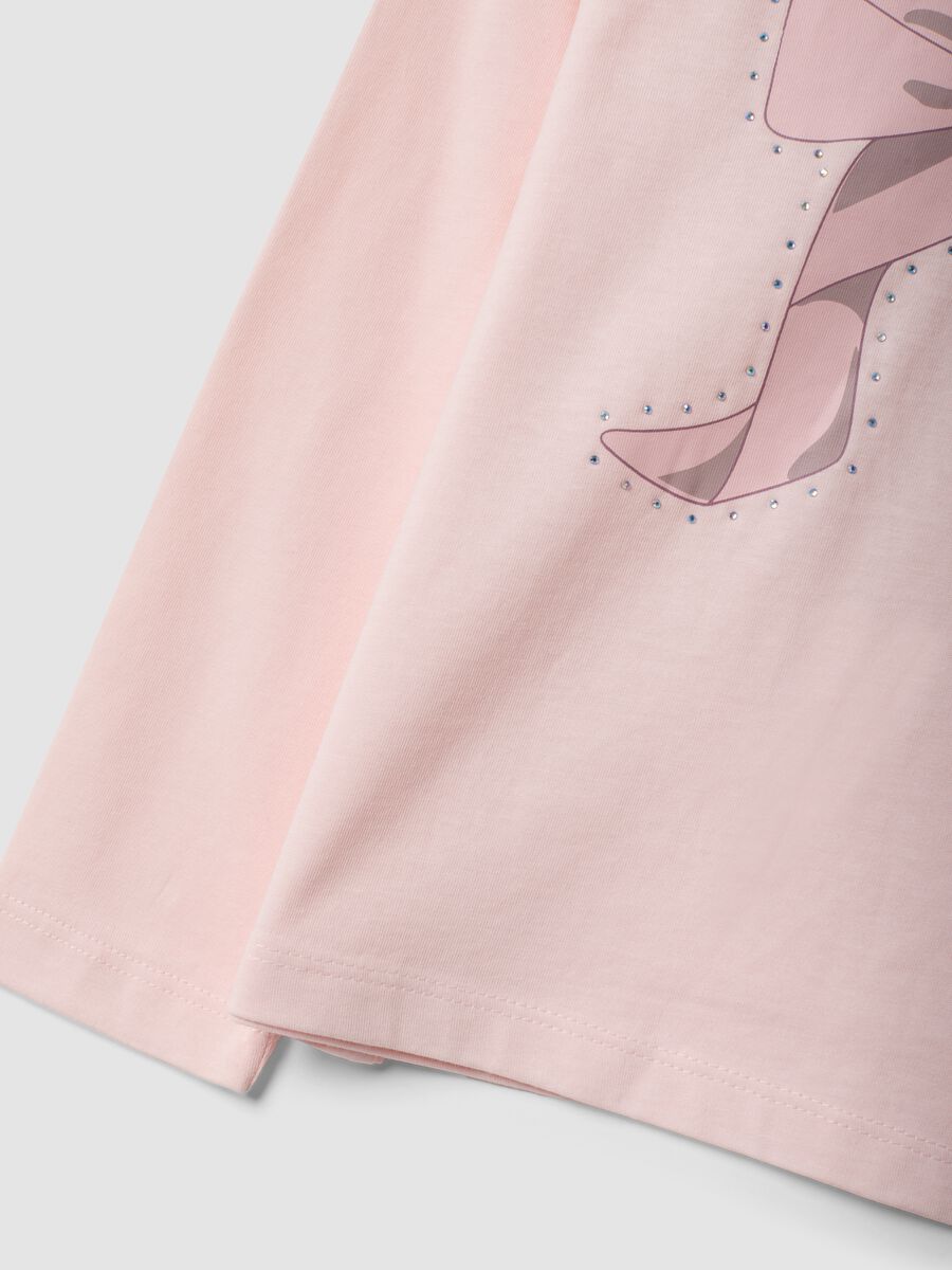 Pink pure organic cotton T-shirt with bow print for girls_3