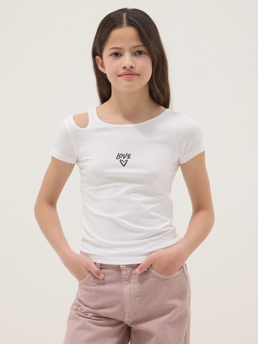 T-shirt in cotone elasticizzato bianca da ragazza slim fit_0