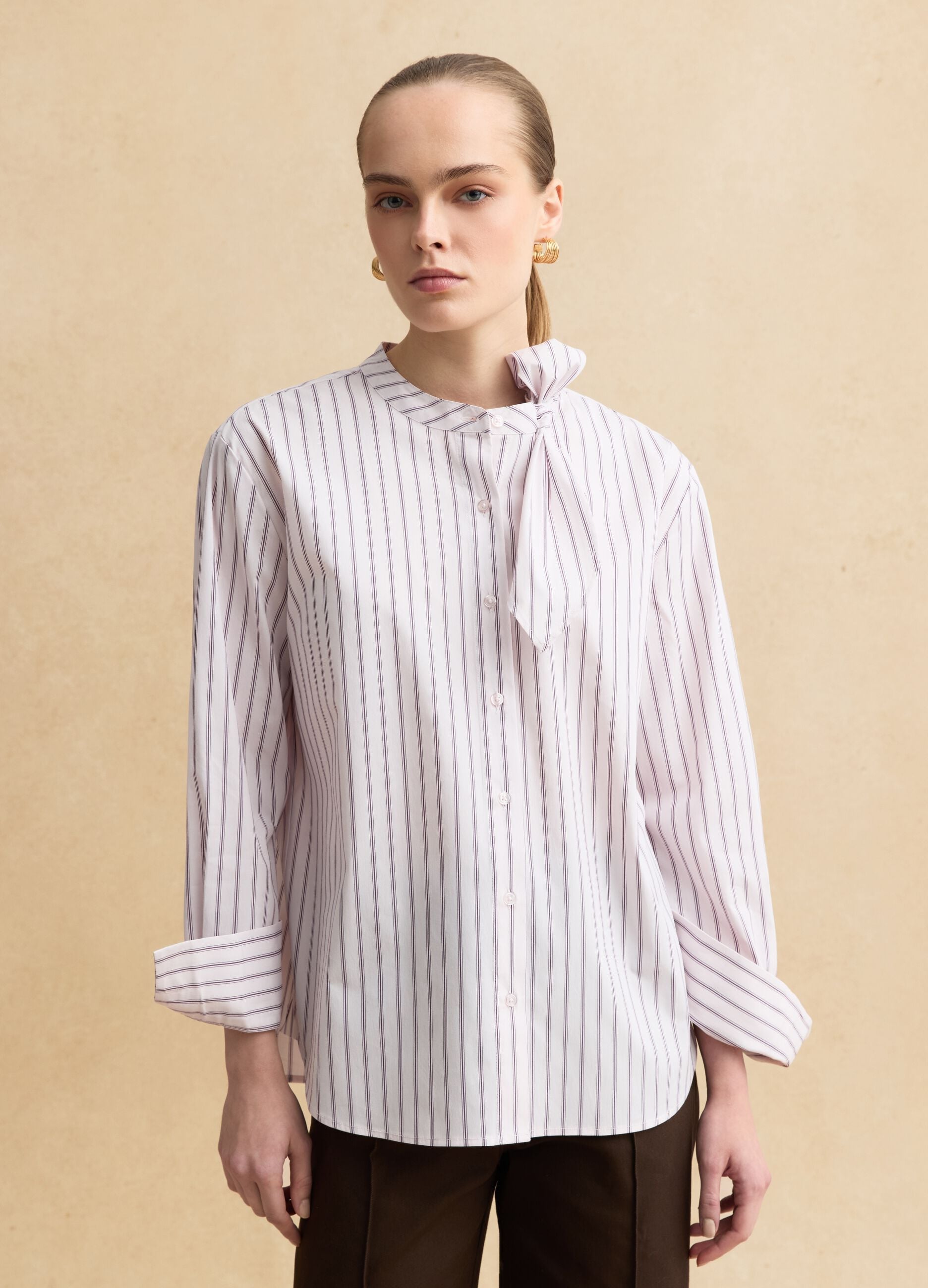 Oversize fit multi-colour striped stretch cotton shirt
