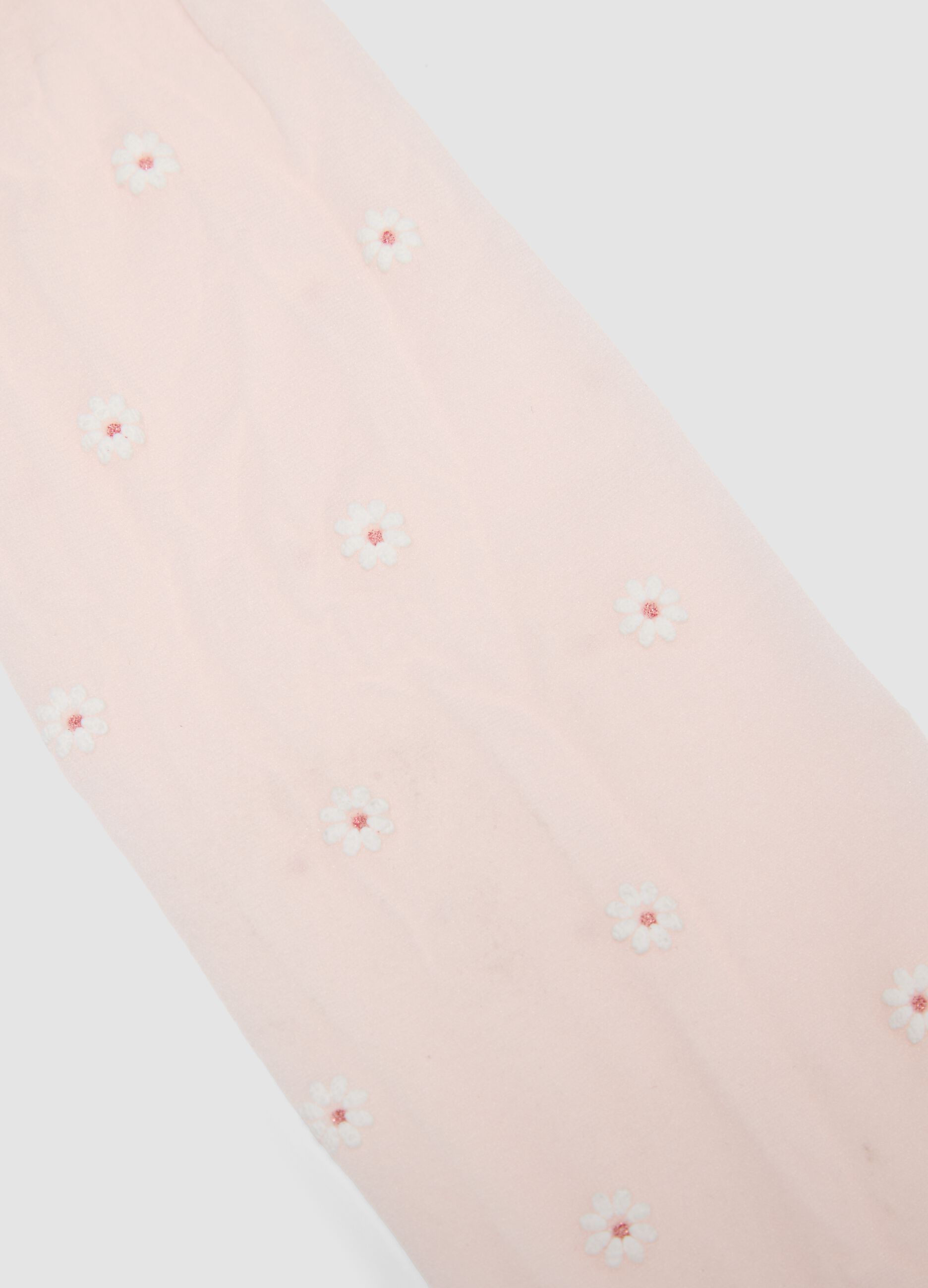 Pink Stretch Tights for Girls with Daisies