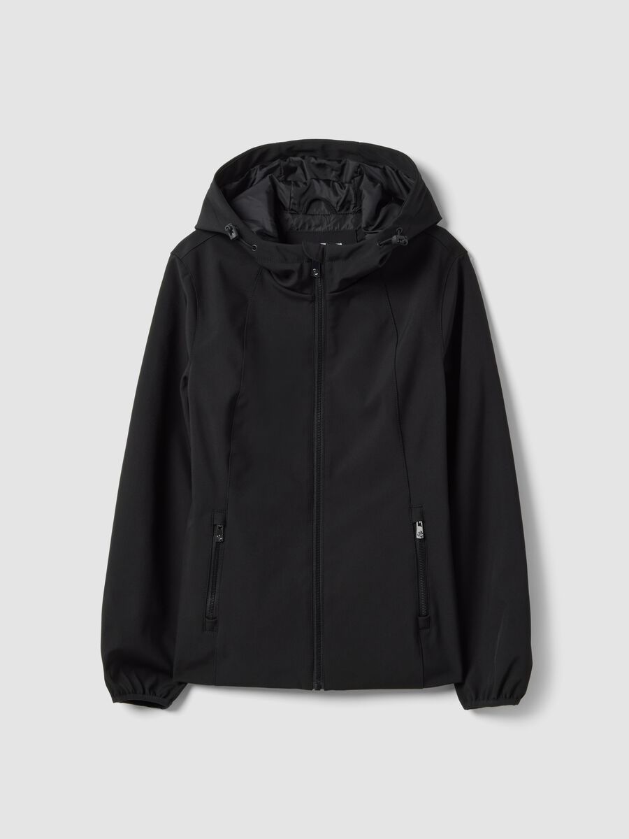 Black regular fit waterproof jacket with zip and hood_4
