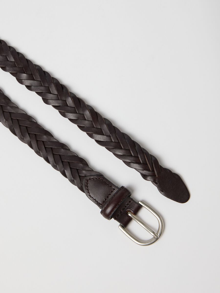 Regular fit braided brown genuine leather belt_2