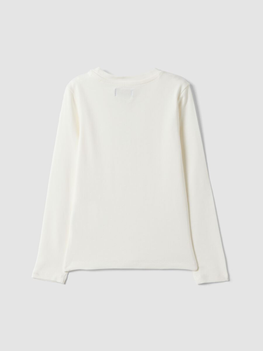 White stretch organic cotton printed T-shirt for girls_1