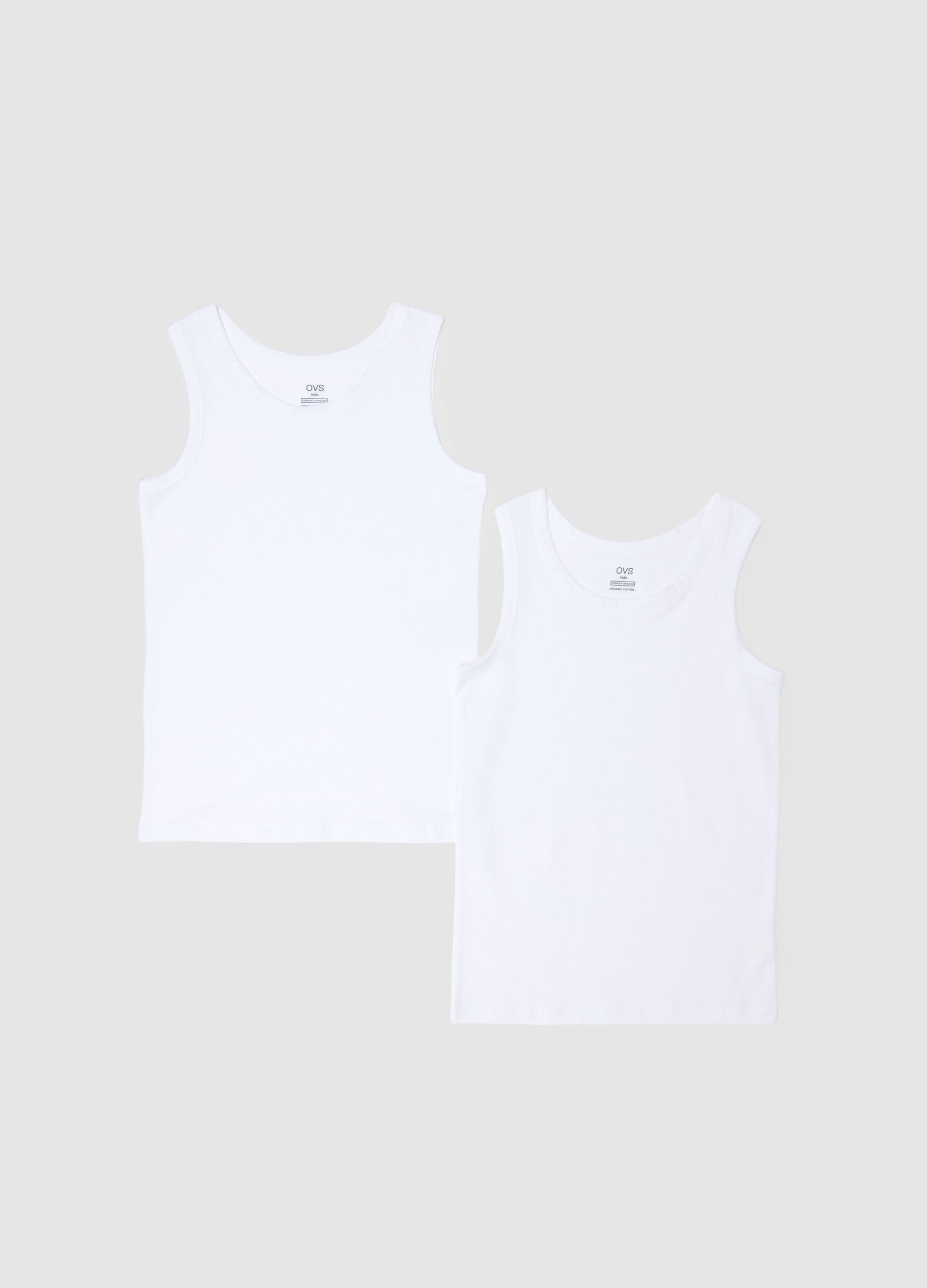 Two-pack of boys' white stretch cotton vests with regular fit