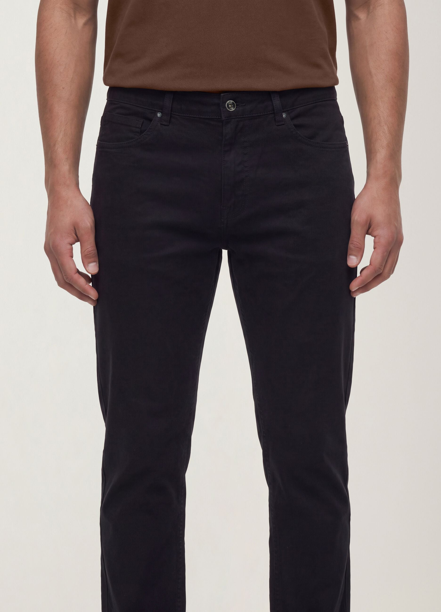 Black slim-fit stretch cotton twill trousers