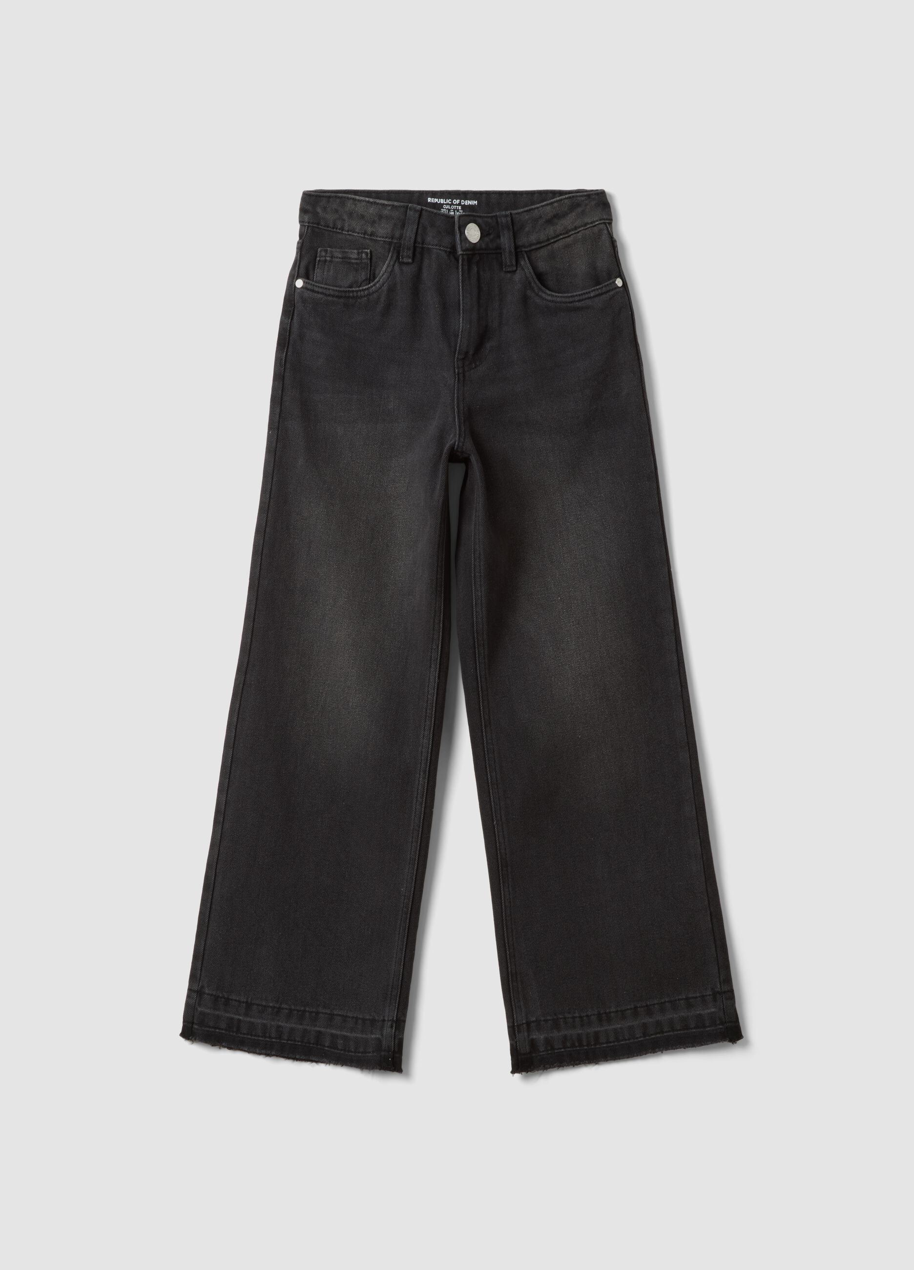 Black culotte jeans in a cotton, lyocell and viscose blend for girls