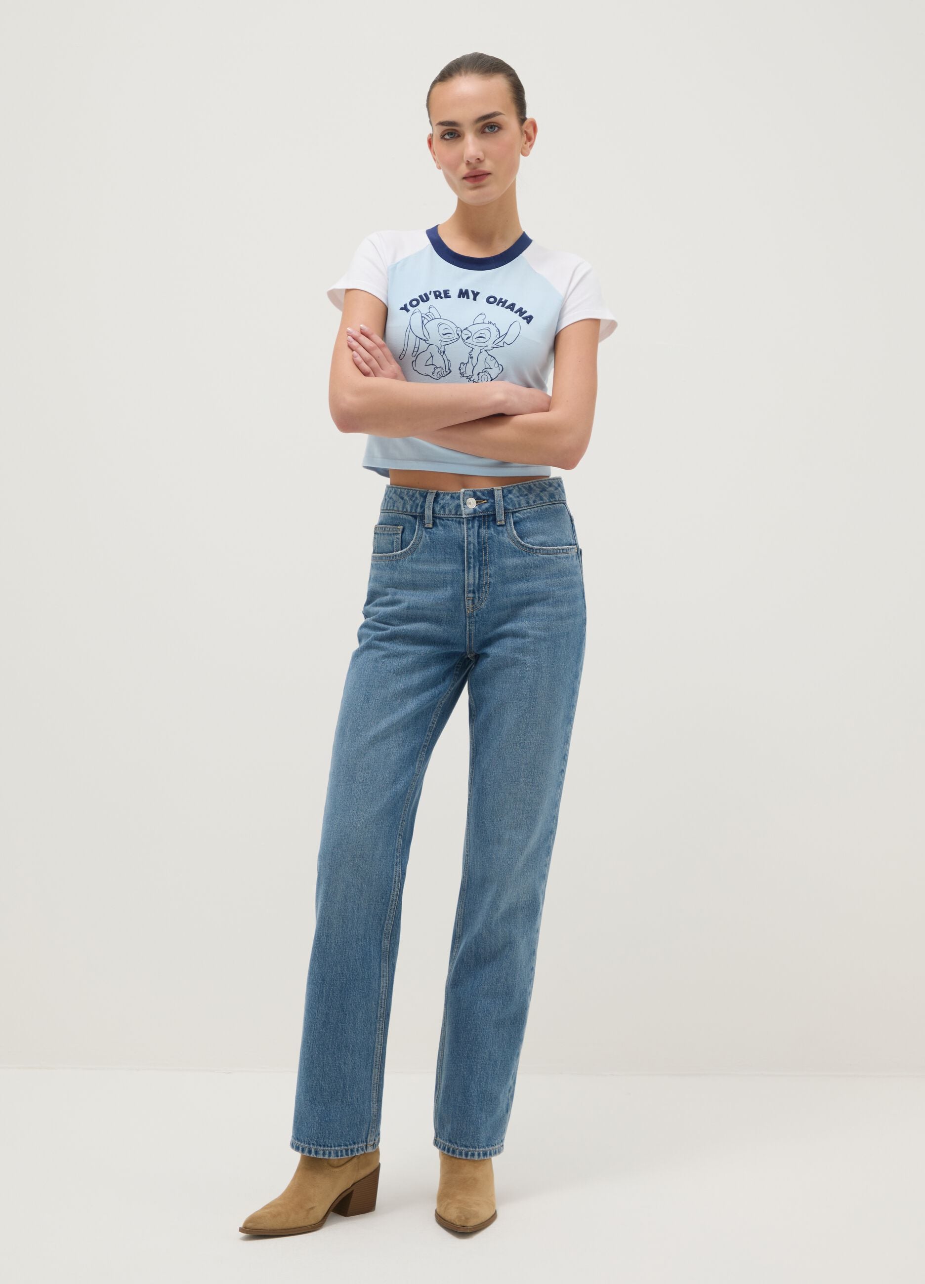 Multicoloured regular fit cotton blend t-shirt with Lilo & Stitch print