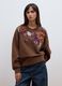 Brown cotton-blend crew-neck sweatshirt with floral pattern_2
