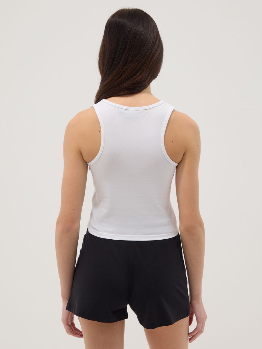 Tank top bianco in cotone elasticizzato con stampa Miami Heat fitted per ragazza_1